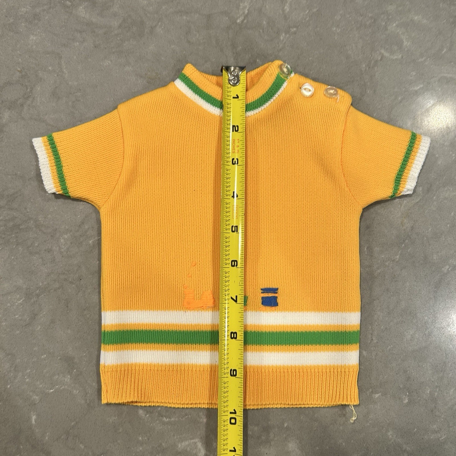 Vtg Confetti Knits Baby Train Sweater Japan 0-6 mths Short Sleeve Buttons Yellow