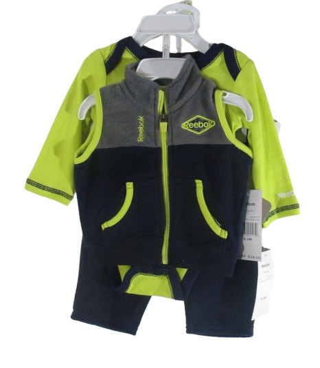 NWT Reebok Newborn Infant Boys 3-Piece Fleece Outfit Set 0-3M Indigo Blue $54
