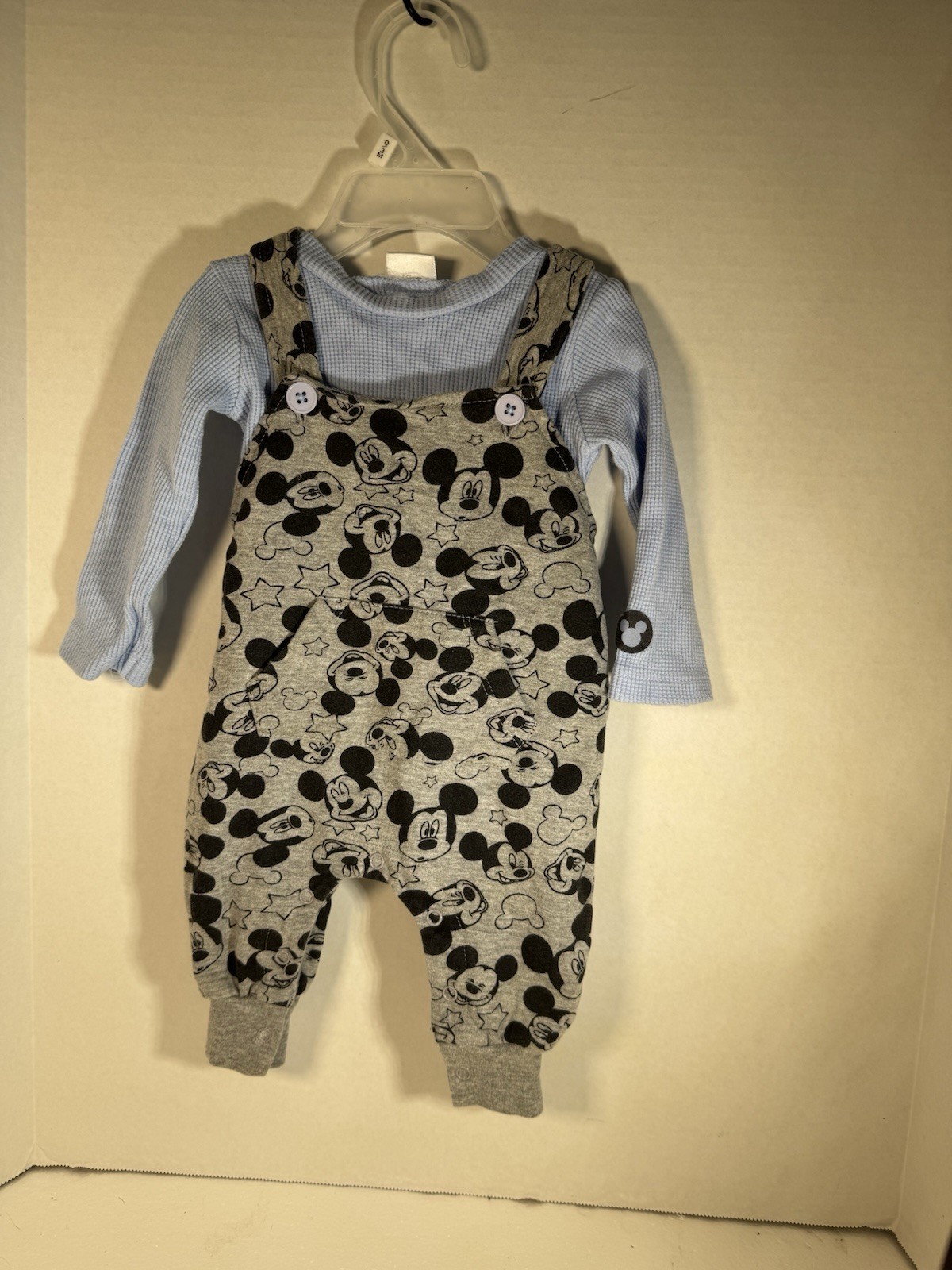 Disney Baby Mickey Mouse Overall Set – 2 Piece Romper W/ Long Sleeve Shirt 0-3m