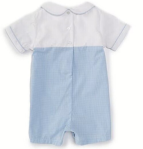 PETIT AMI Bunny Solid/Mini-Gingham One-Piece – Blue – NWT Boys 3 month