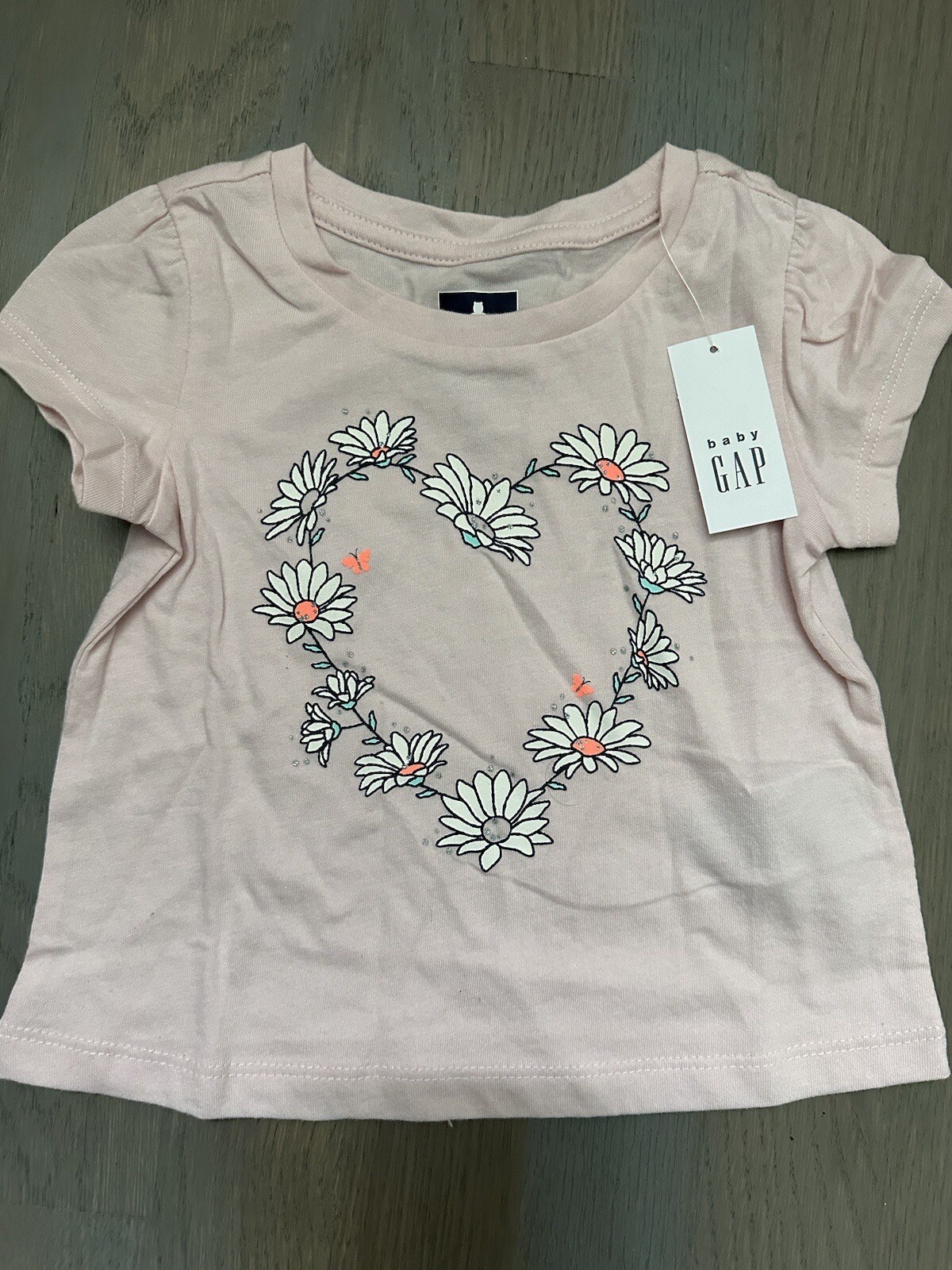 NWT Baby Gap girl 3-piece SPRING SUMMER gray pink floral heart SET 6 9 12 TWINS