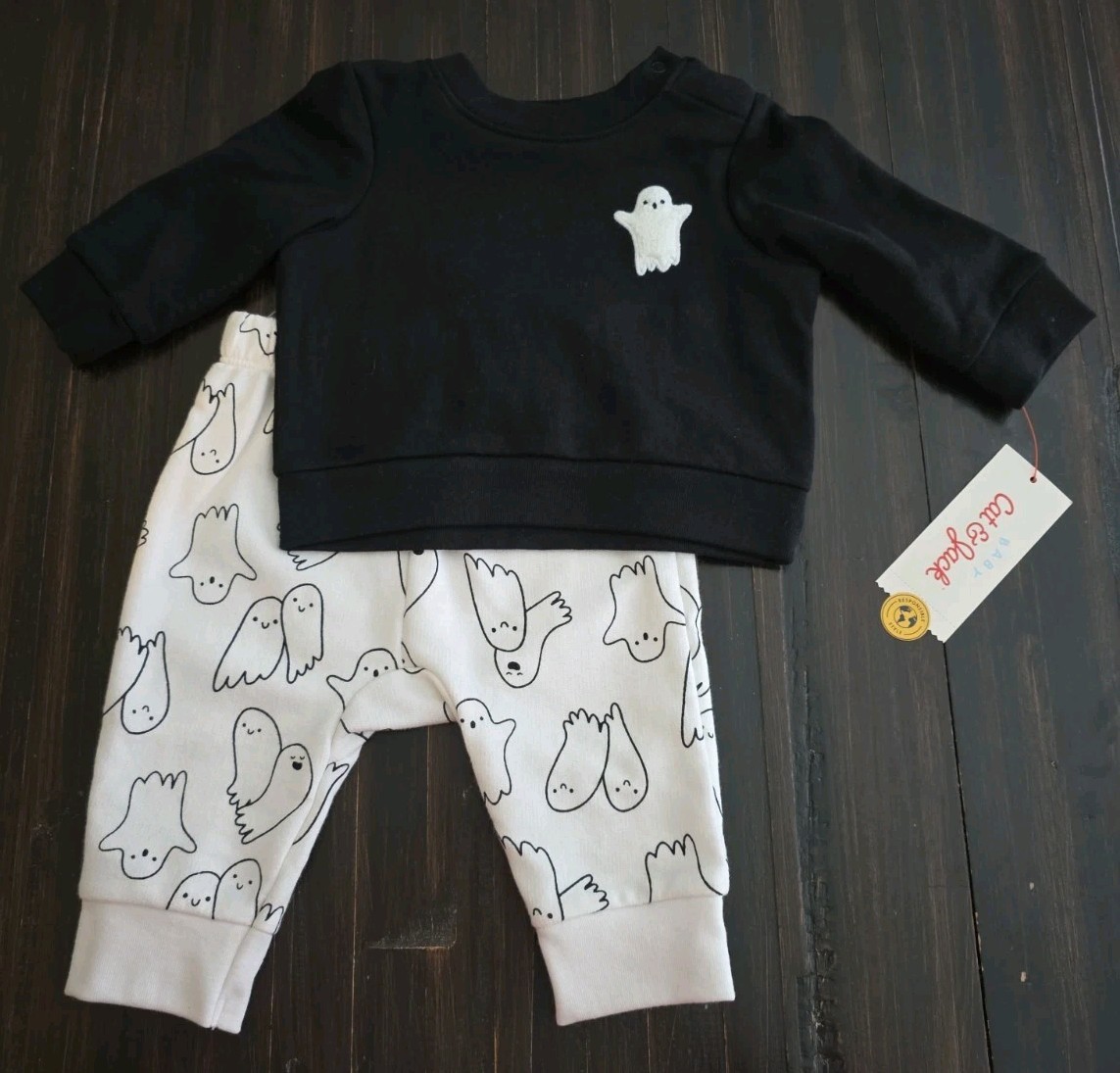 Cat & Jack Newborn Ghosts Halloween 2pc Outfit Sweatshirt & Pants Set NWT