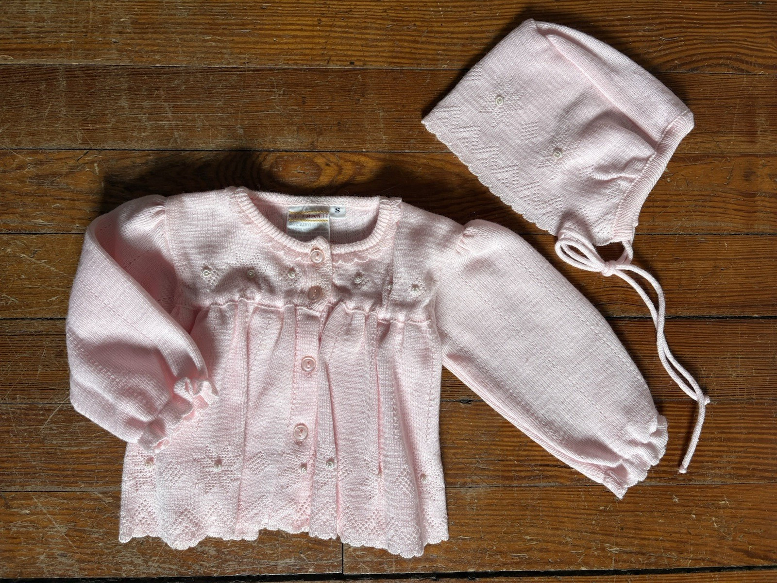 NEW Baby Sweater & Hat Acrylic Pink NWT Beaded 3 months Friemanit Philippines