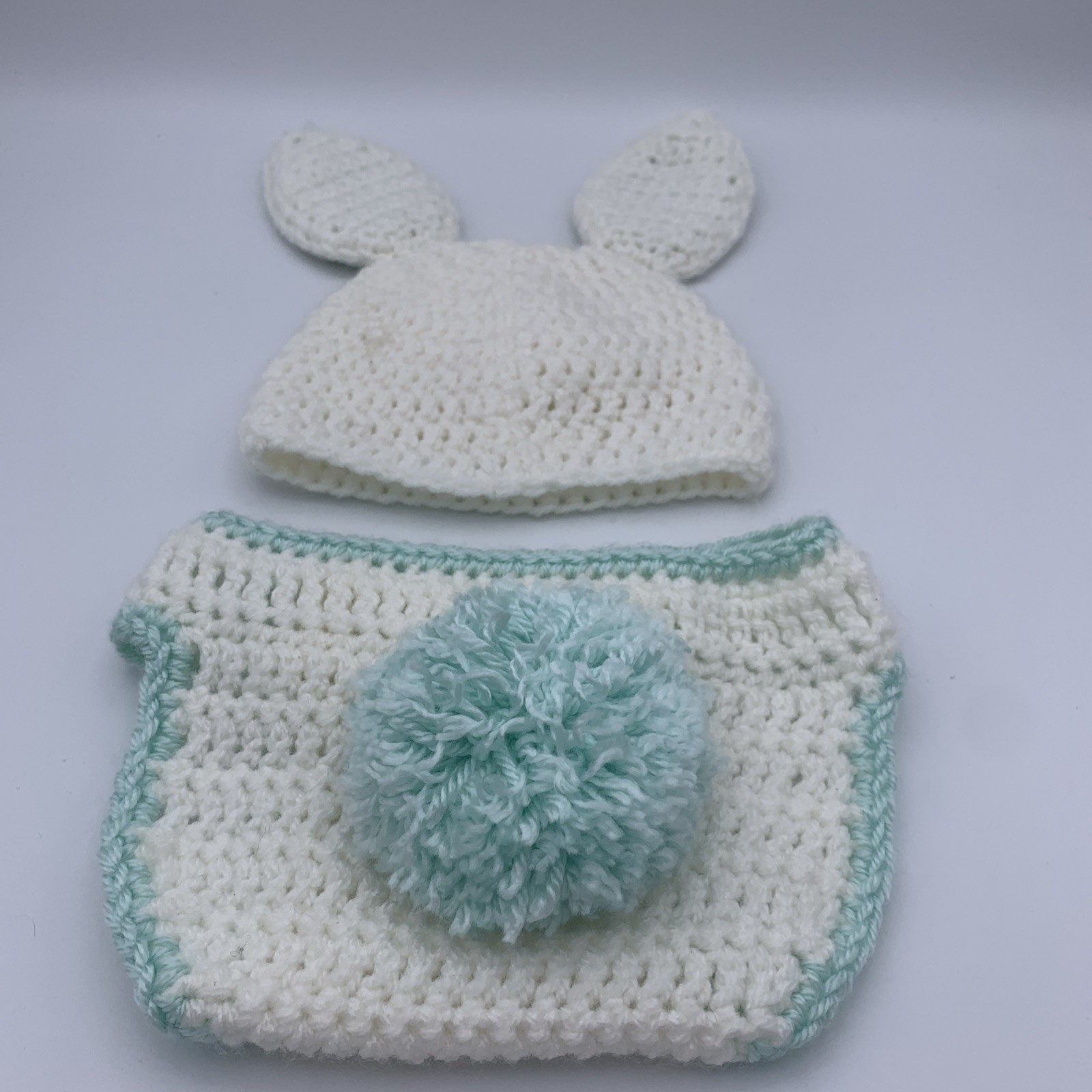 Baby Easter Bunny Rabbit Crochet Hat Diaper Cover Photo Prop Outfit Set Handmade