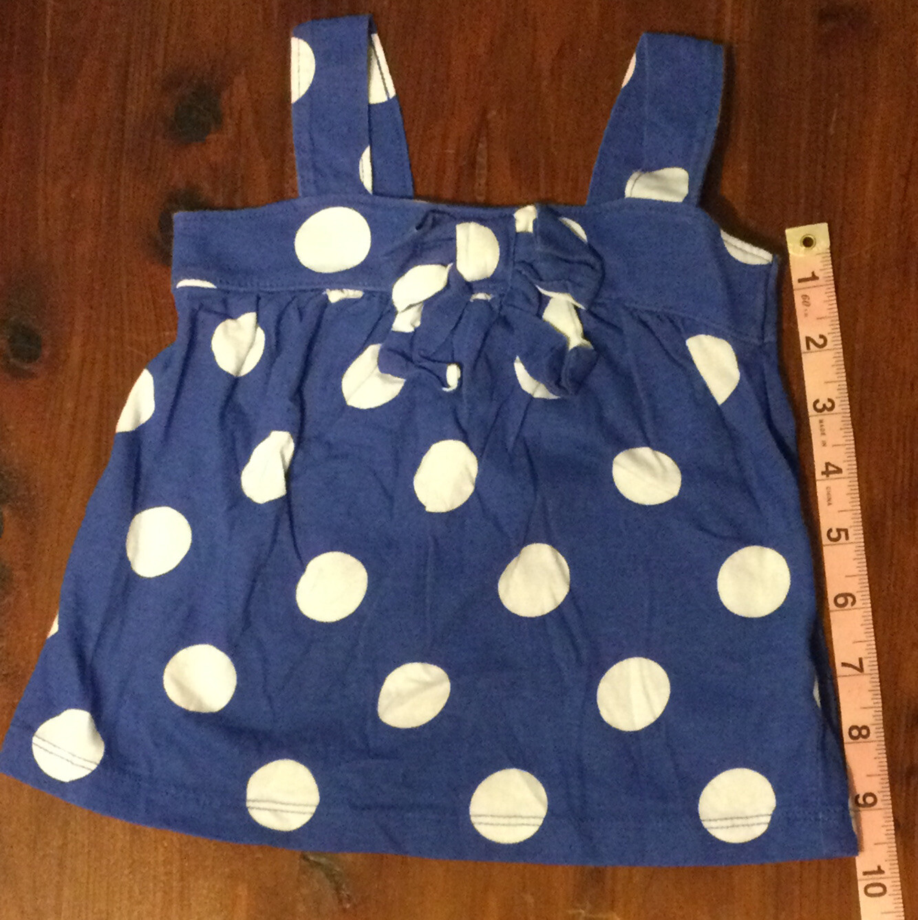 Pre-owned/used ~ Carters Baby Girls 12 Months Blue & White dotted strapped shirt