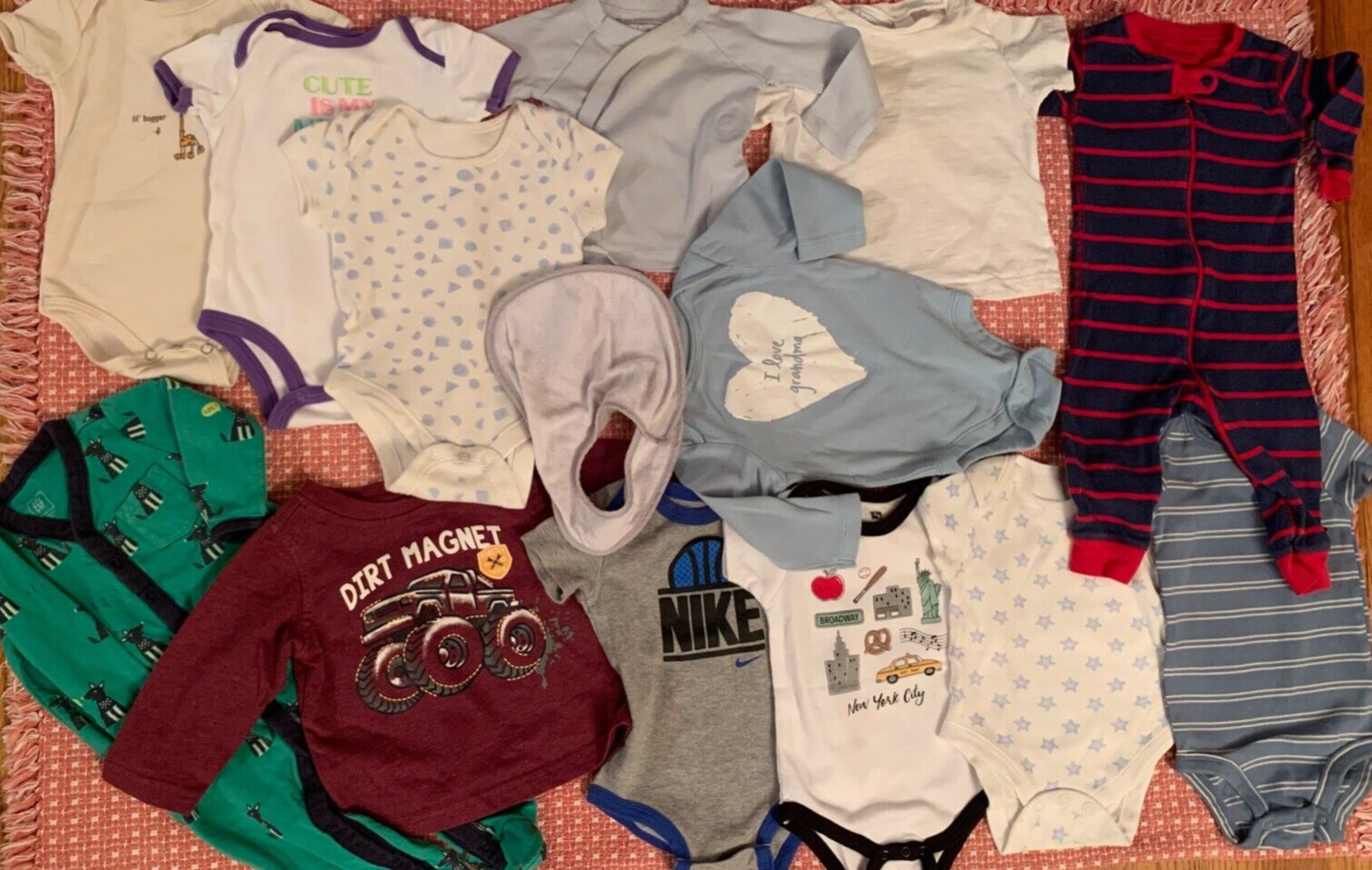 Baby Boys Clothes Lot of 14 pcs 3-6 Month One-Pieces Footed Bodysuits Tops 9A