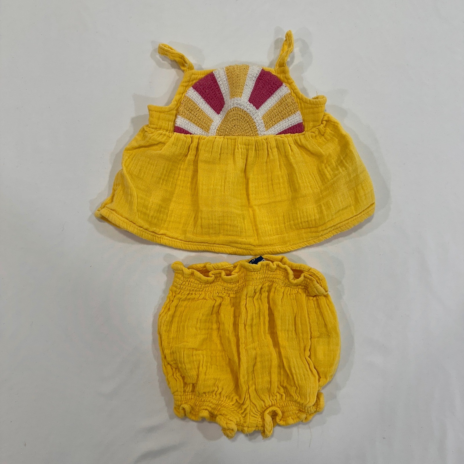 Old Navy Sun Embroidered Gauze Set Baby Girl 6-12M Yellow Bloomer | Boho Summer