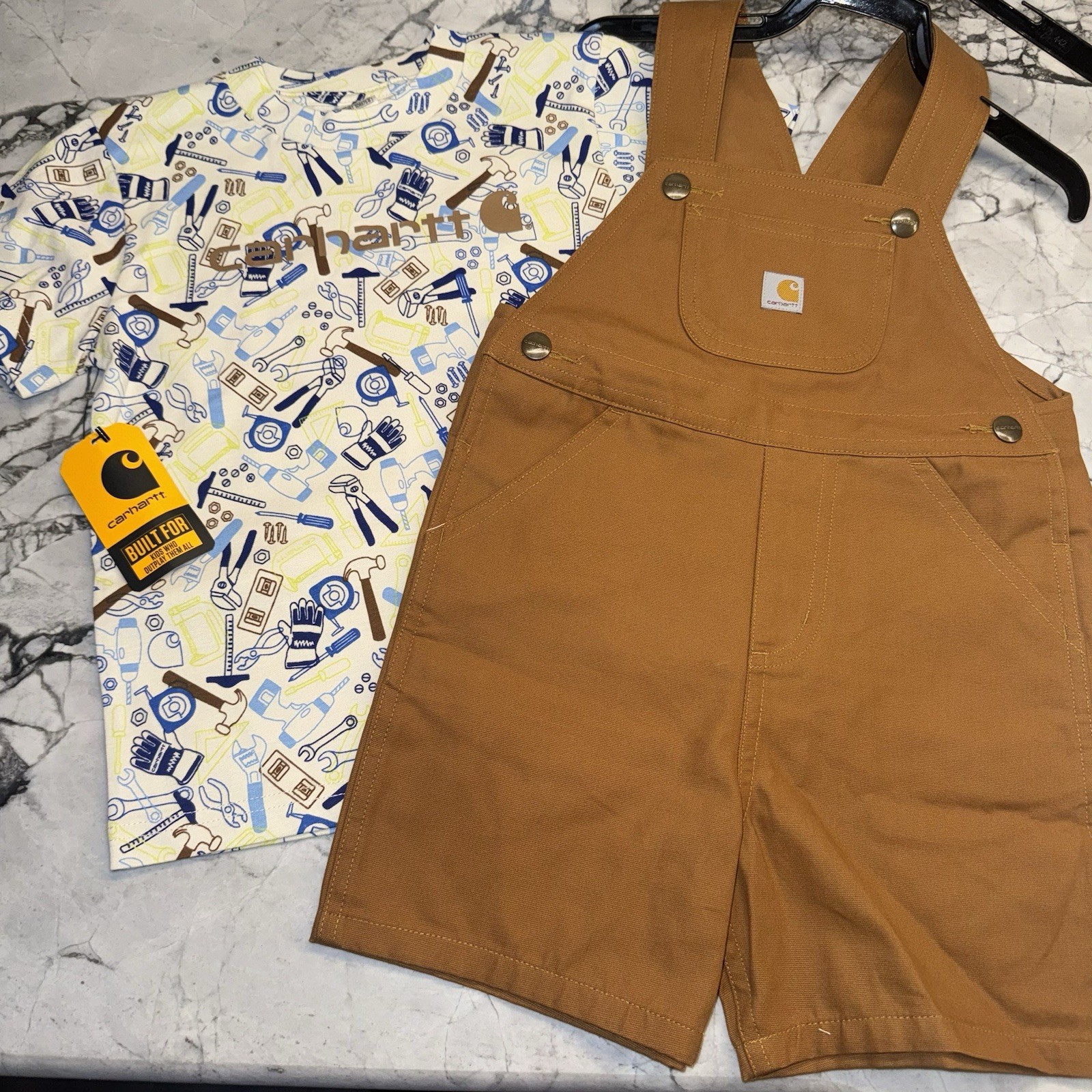 Carhartt Toddler Boys Tools Tee Shortall Overalls NEW