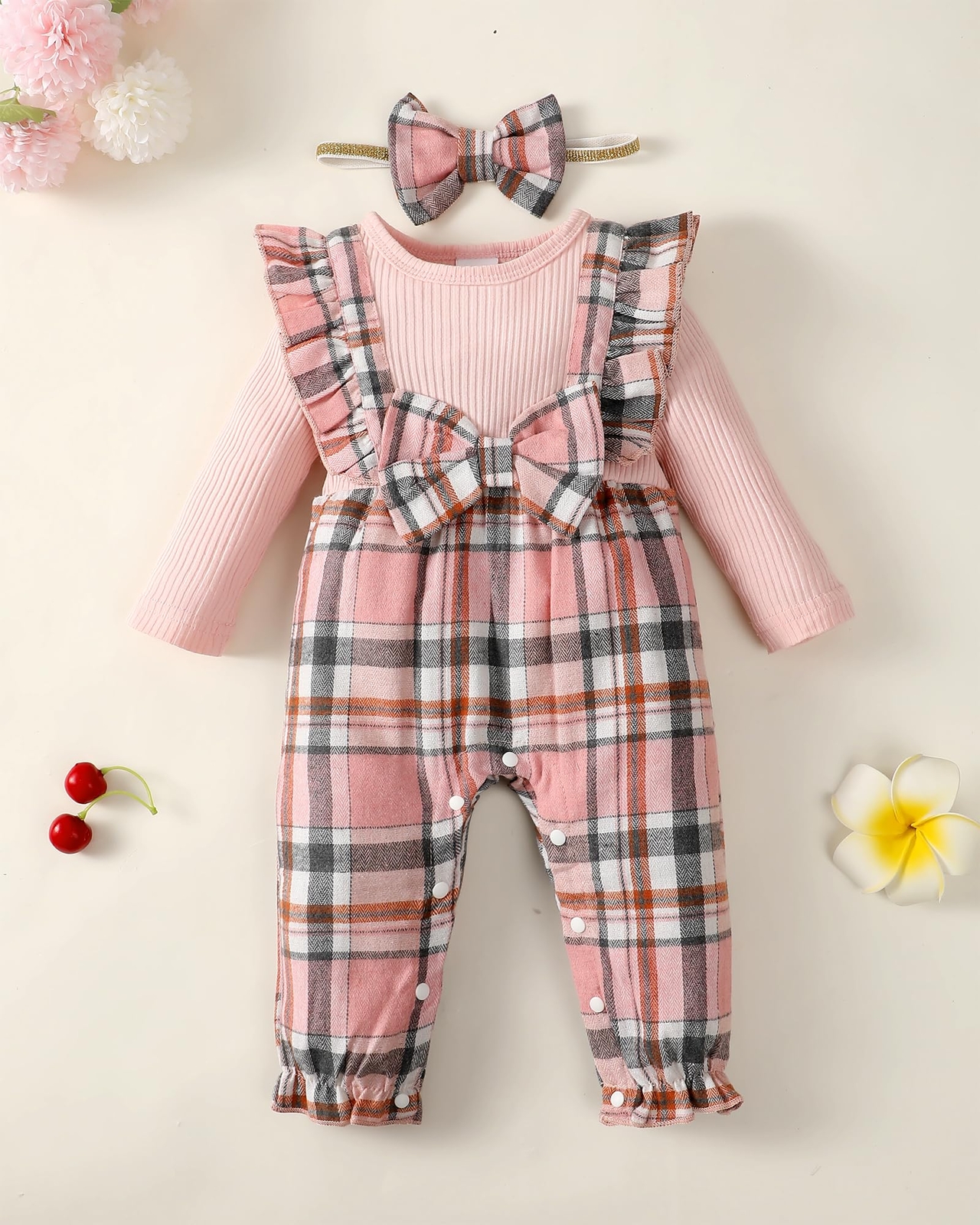 0-3 Months Newborn Baby Girl Clothes Fall Plaid Christmas Outfits Infant Pink