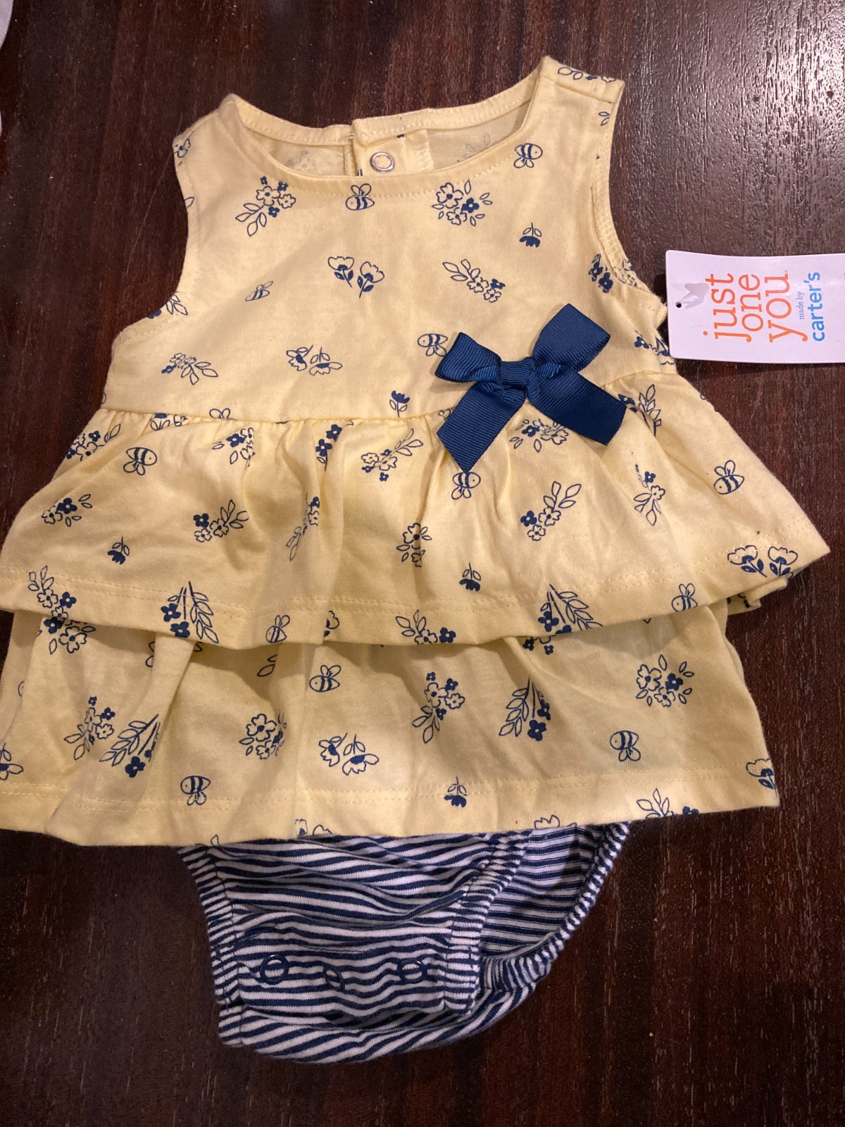 New Baby Girl Clothes Just One You Carter’s 3 Month Navy/Yellow Romper Dress NWT