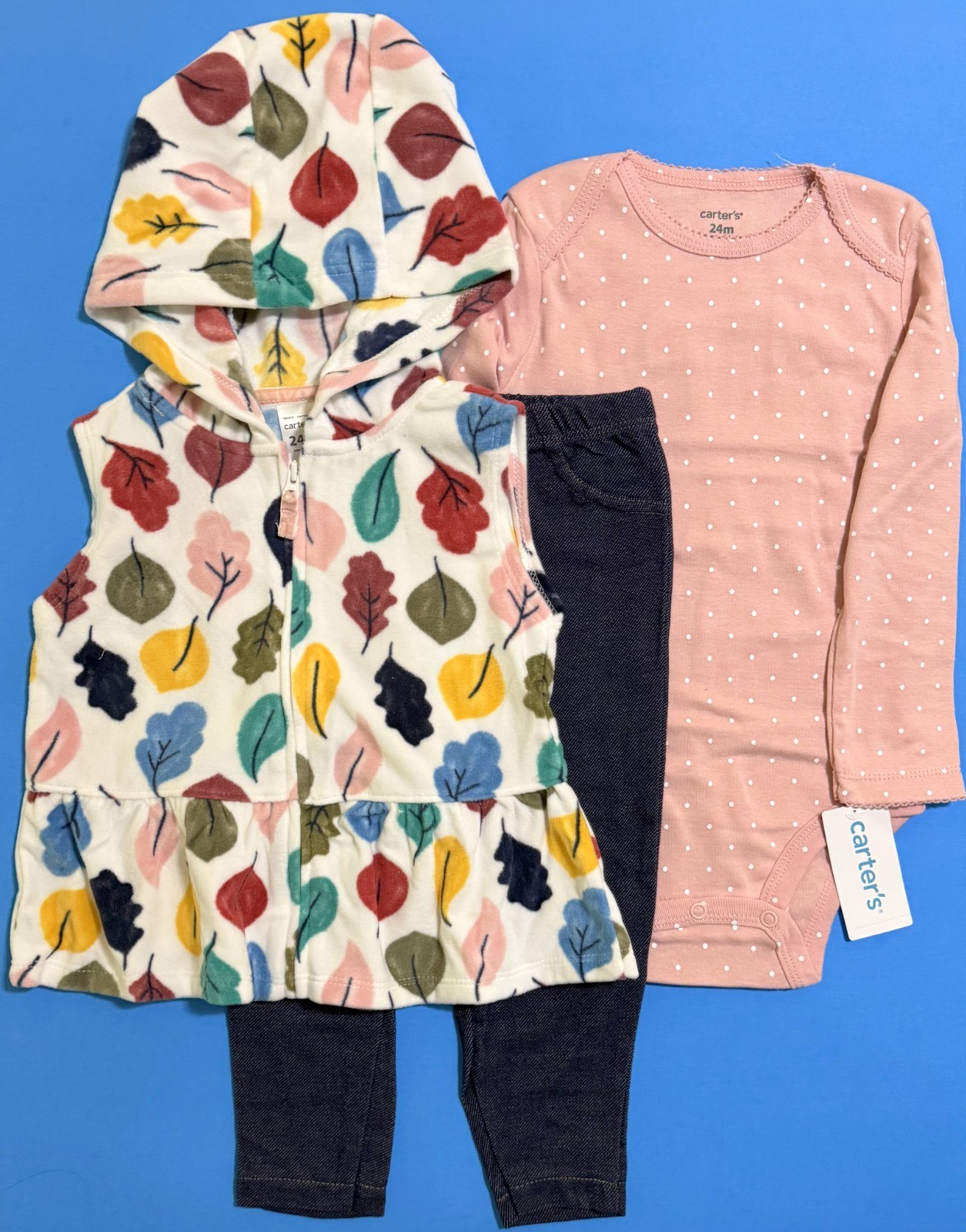 Baby Girl Carter’s $32 3-Piece Fall Leaves Vest, Bodysuit and Pants Set 24M NWT