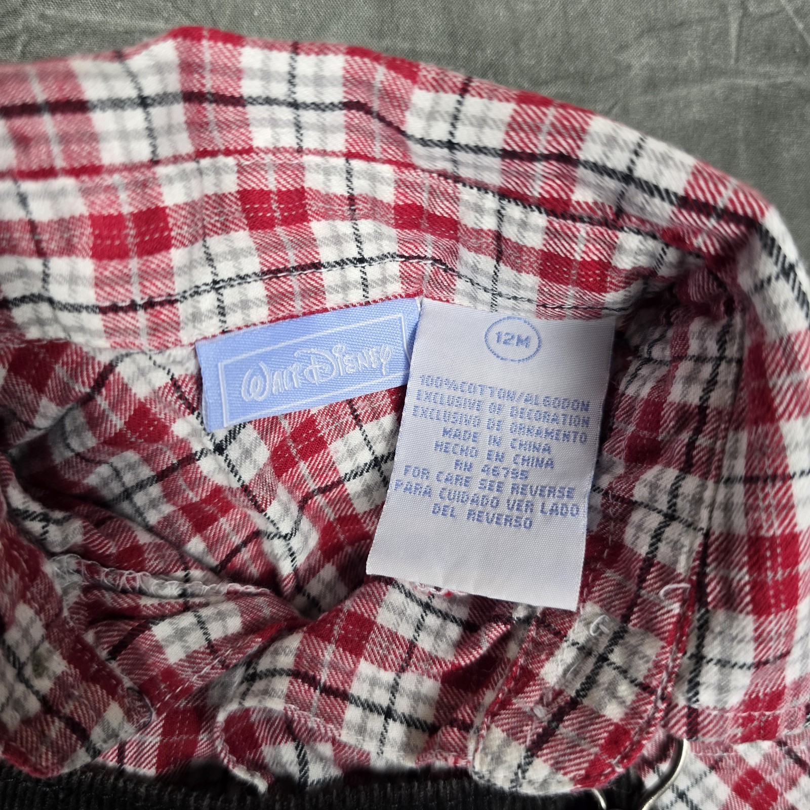 Vintage Winnie the Pooh Overalls Shirt Set Sz 12M Corduroy Disney Flannel Plaid