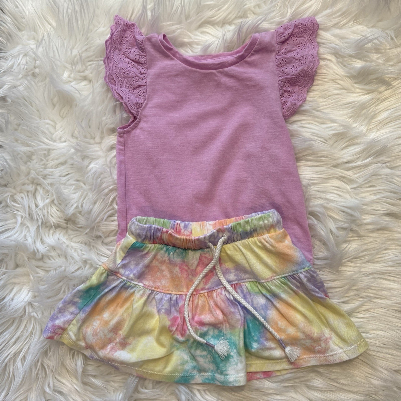 Cat & Jack Outfit Toddler Girl 18M Pink Flutter Sleeve Tie Dye Skort Set
