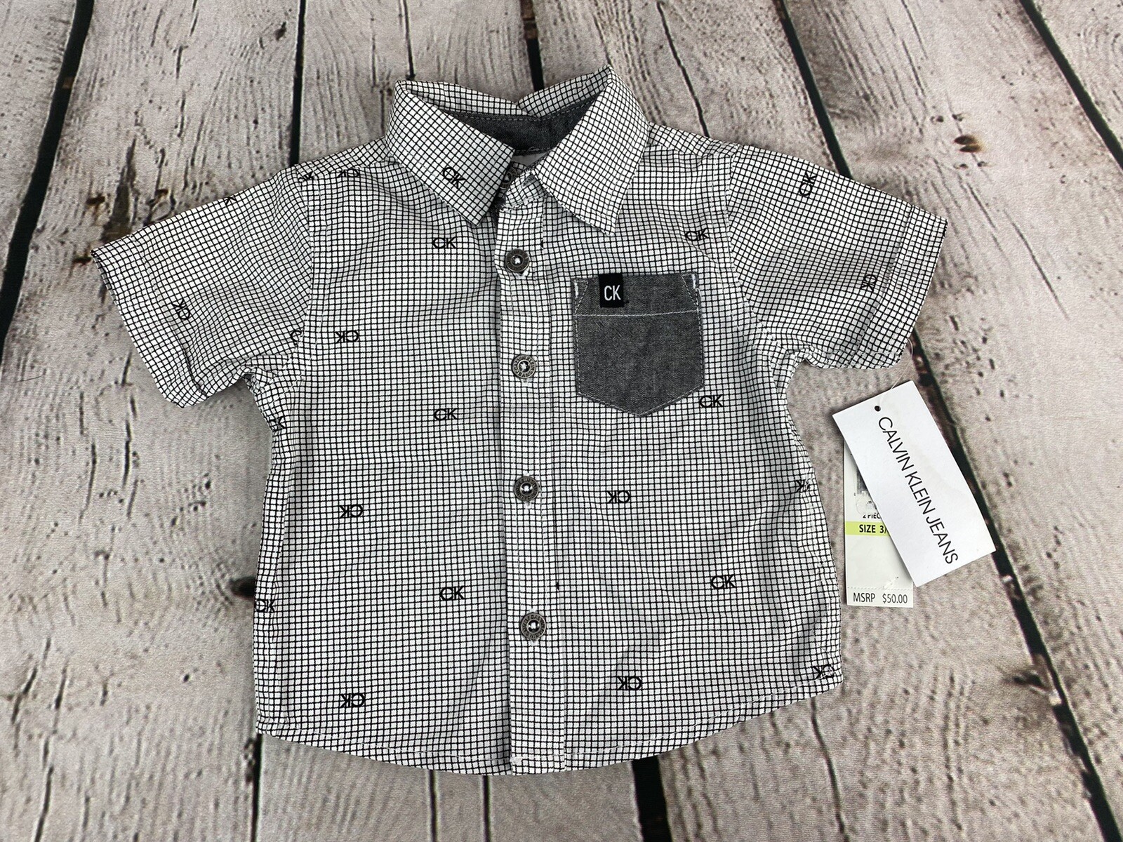 Calvin Klein Baby 3-6 Month Button Down Plaid Designer Shirt NWT