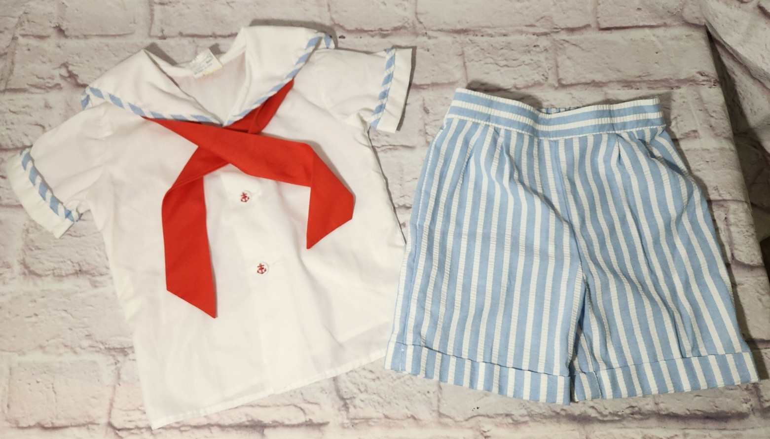 Vintage Good Lad Toddler Boy 3T Seersucker Sailor 3 Piece Outfit Made USA 70’s
