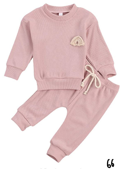 Muasaaluxi Toddler Baby Boy Girl Long Sleeve Top Shirt + Solid Long Pants 2pcs