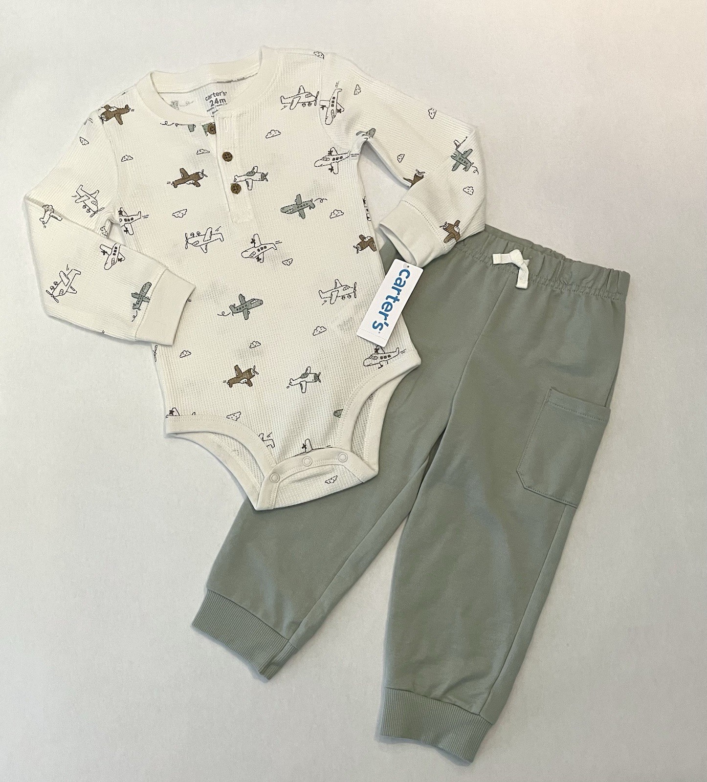 Carters Baby Boy 24 Months Pants Bodysuit 2 PC Set Cute Airplane Outfit New