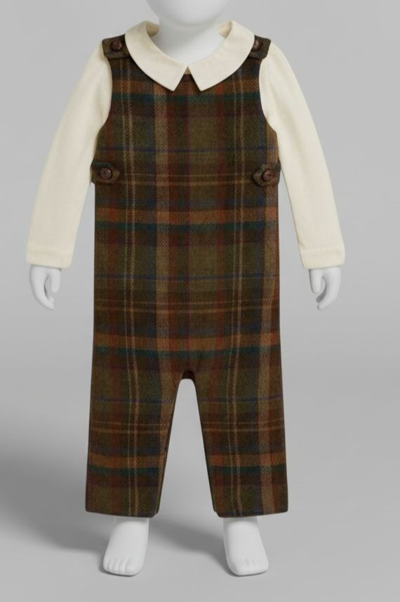Polo Ralph Lauren Baby Boy’s Brown Plaid Shirt and Velvet Overalls Set Size 6M