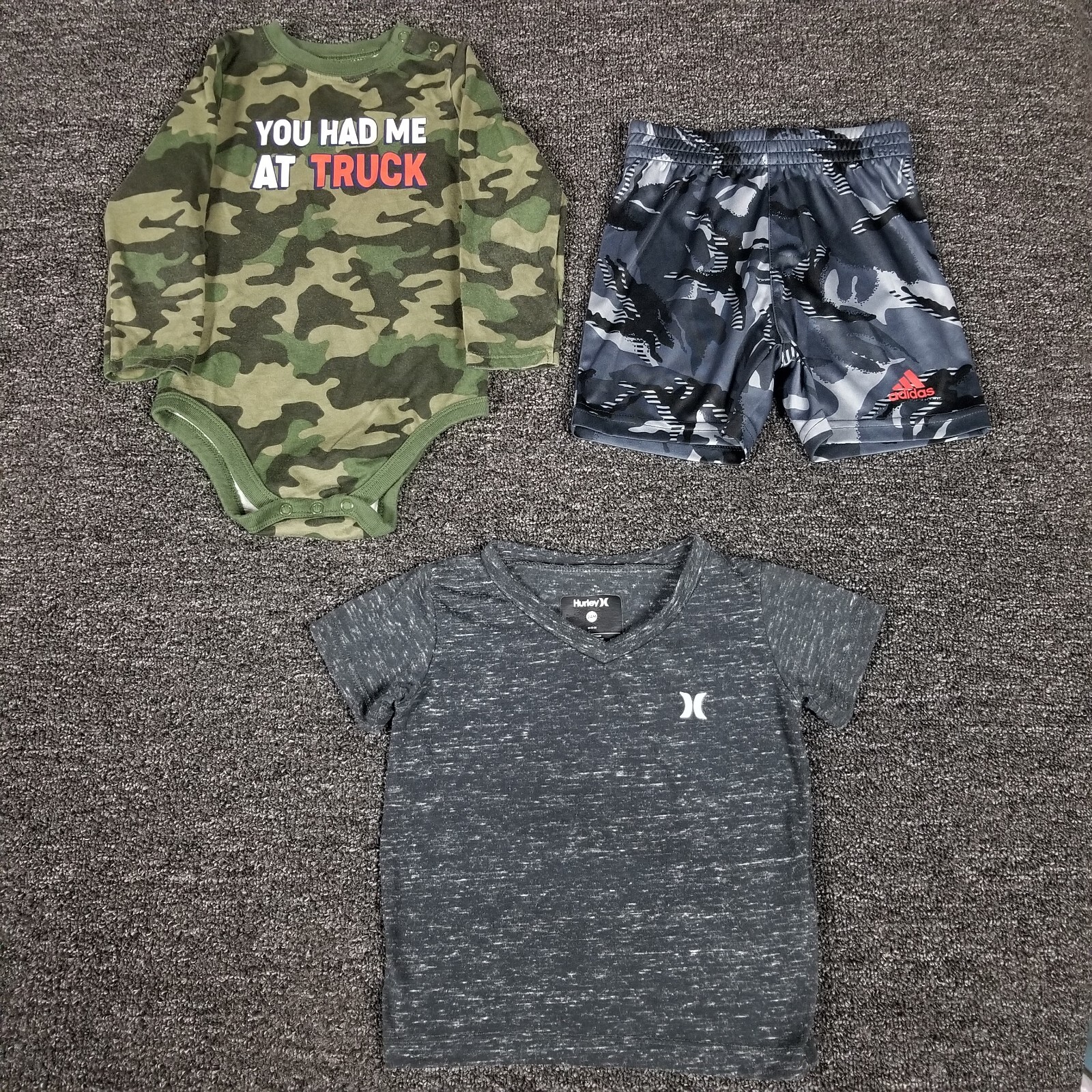 Boys Clothing Lot 3T Hurley Shirt & Adidas Shorts Camo One Piece Casual Play Set