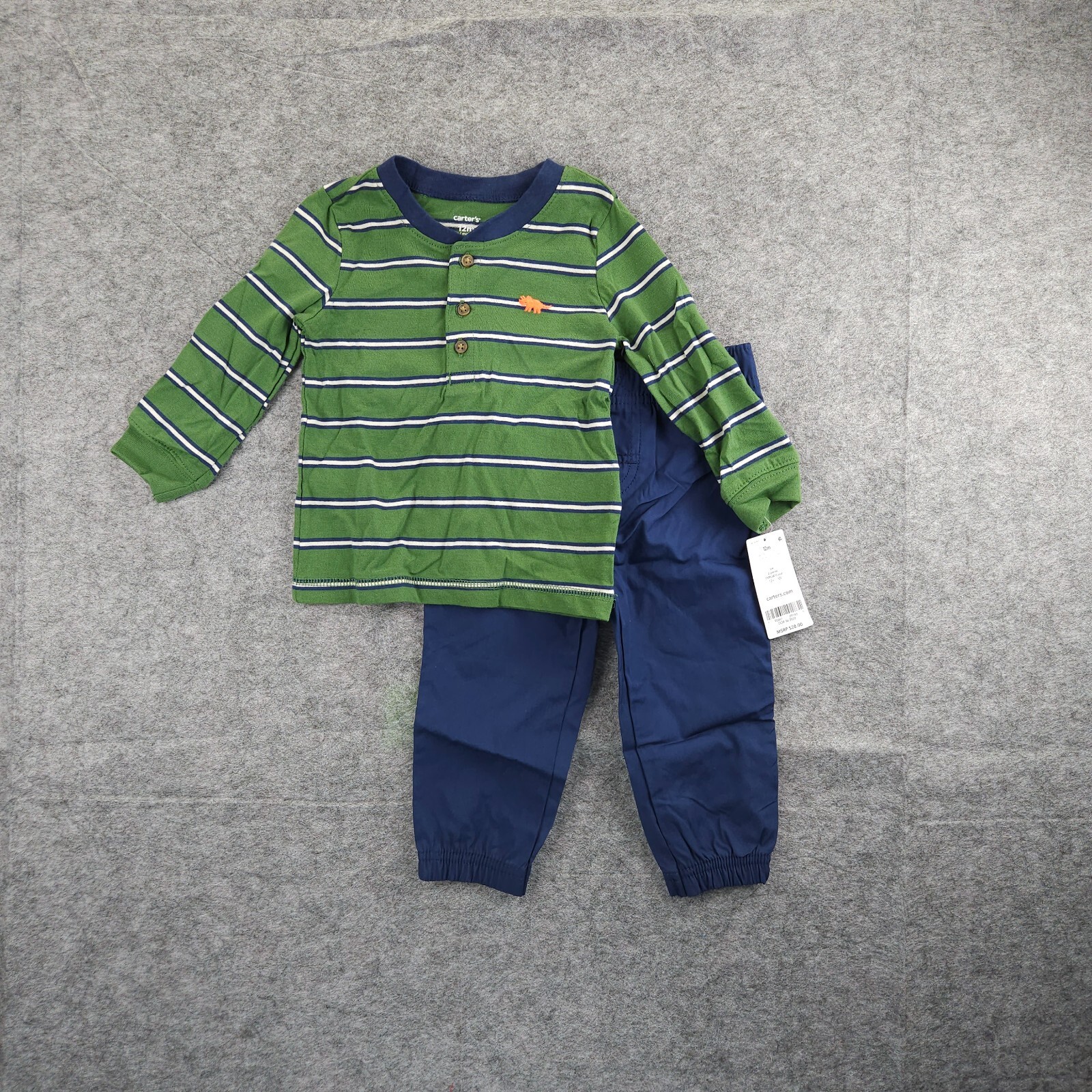 Carter’s Baby Boy 2-Piece Henley Tee&Pull-On Pants 12m Green/Navy blue NWT