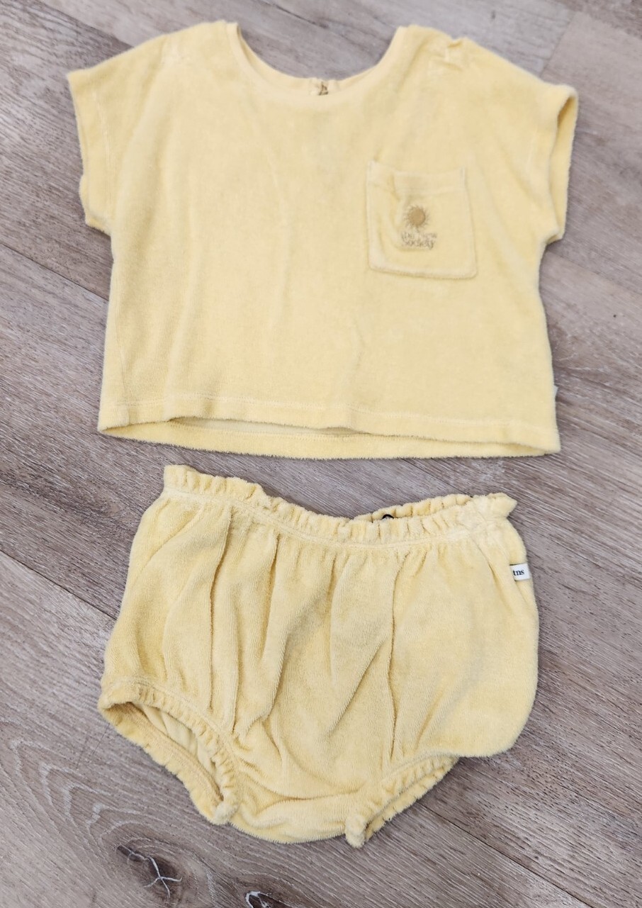 The New Society Yellow Niccolo Round Neck Short Sleeve Cotton Terry Set Size 18M
