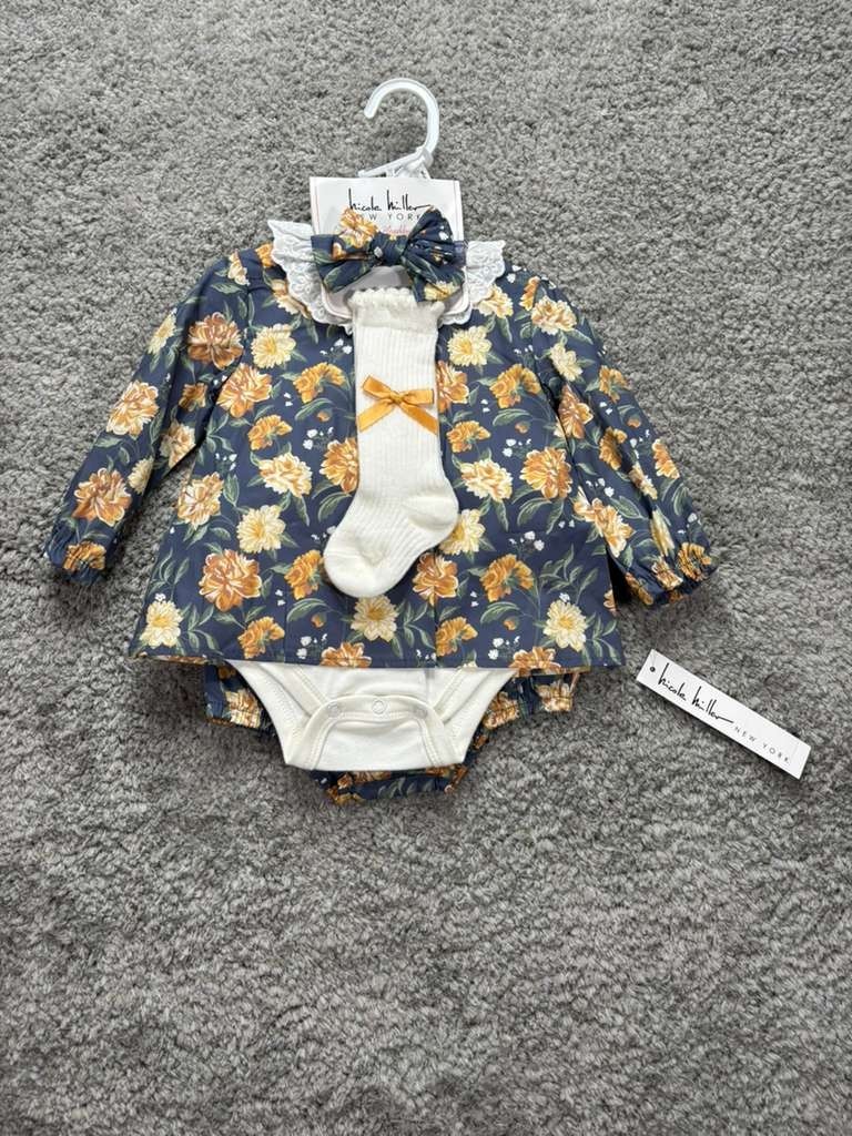 Nicole Miller Baby Set 6-9 Months 3 Pieces Floral Suit Color Very Grape NWT
