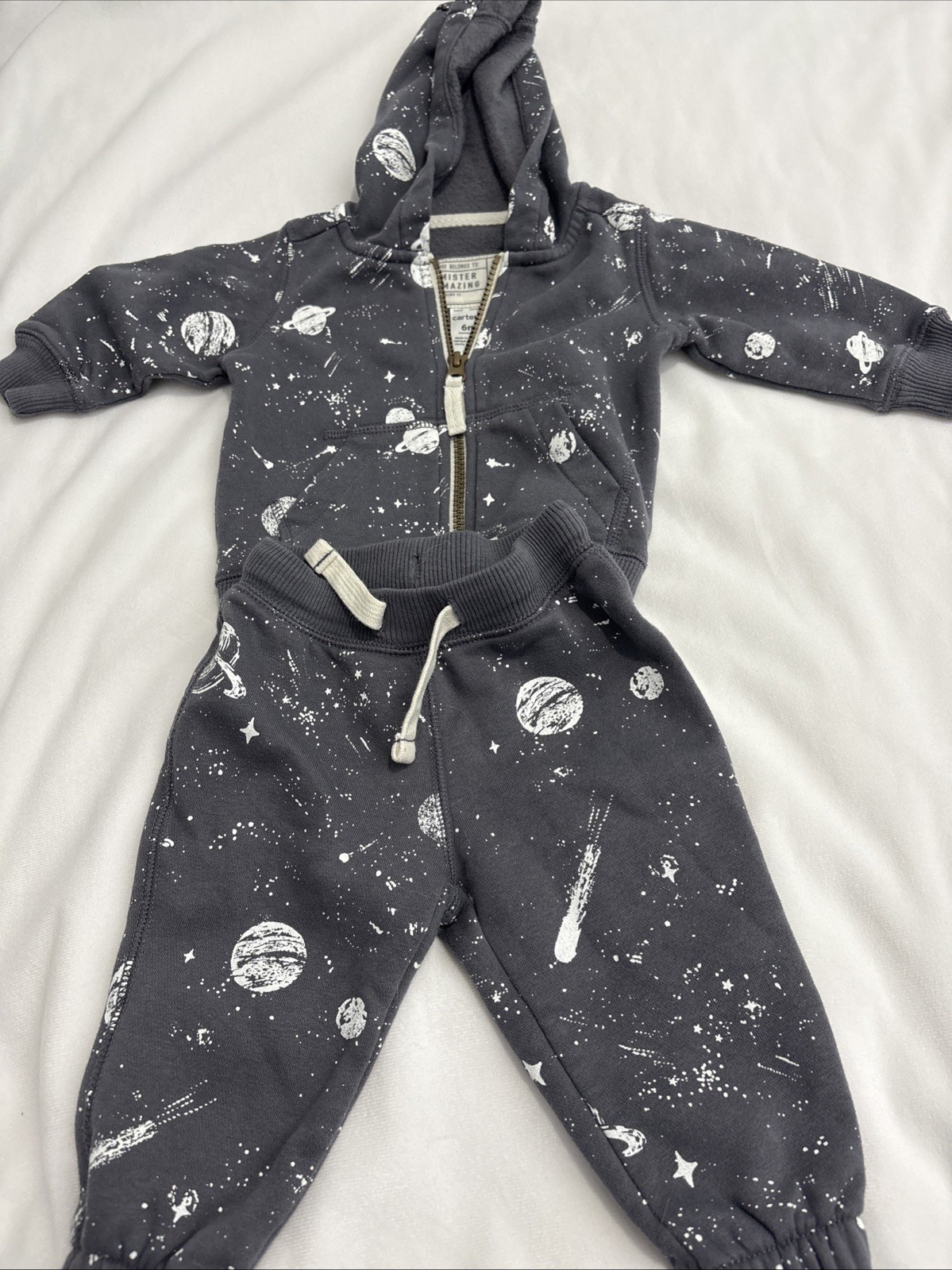 Carter’s Sizes 6 Month – Jogging Set, Space Themed In Gray And White