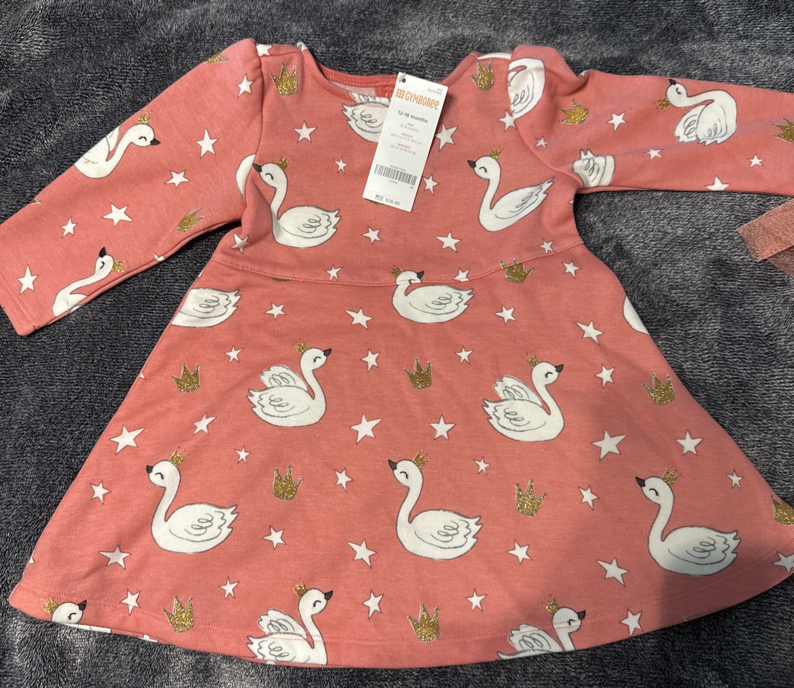 GYMBOREE BABY GIRL 2PC. LONG SLEEVE & PANTS SET-SIZE 12-18 MONTHS-APRICOT/WHITE
