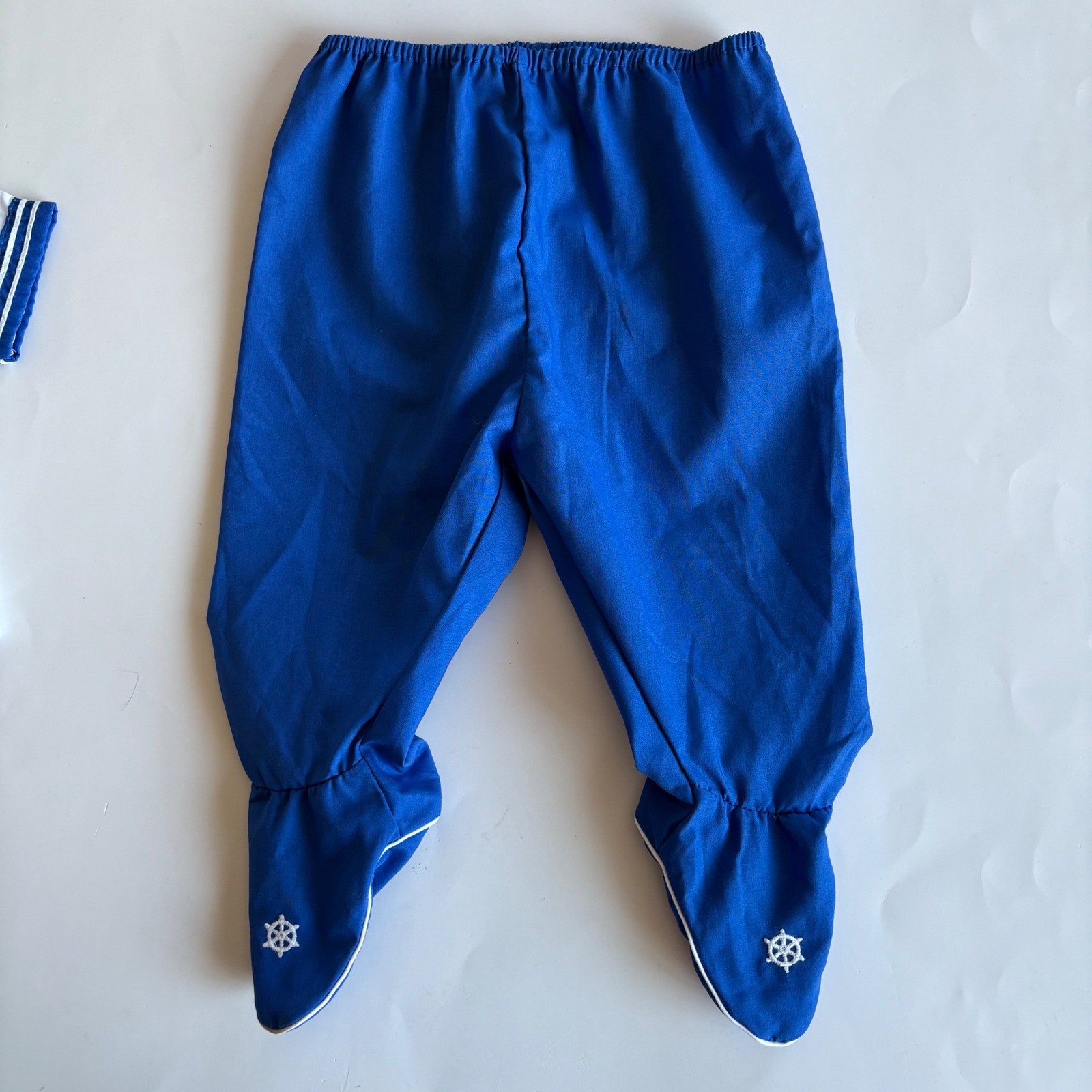 Vintage Baby 3-6M Sailor Outfit Nautical Blue White Sailboat Footed Pants Collar