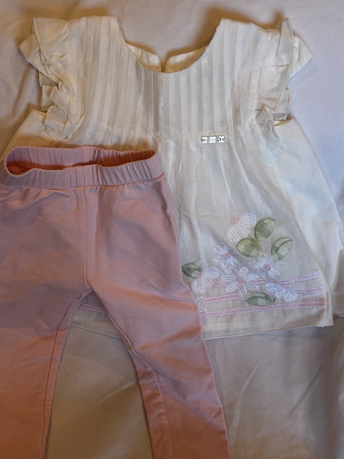Mayoral Girls Floral Dress & Leggings Set White Pink 7/18m 86cm Cotton Blend