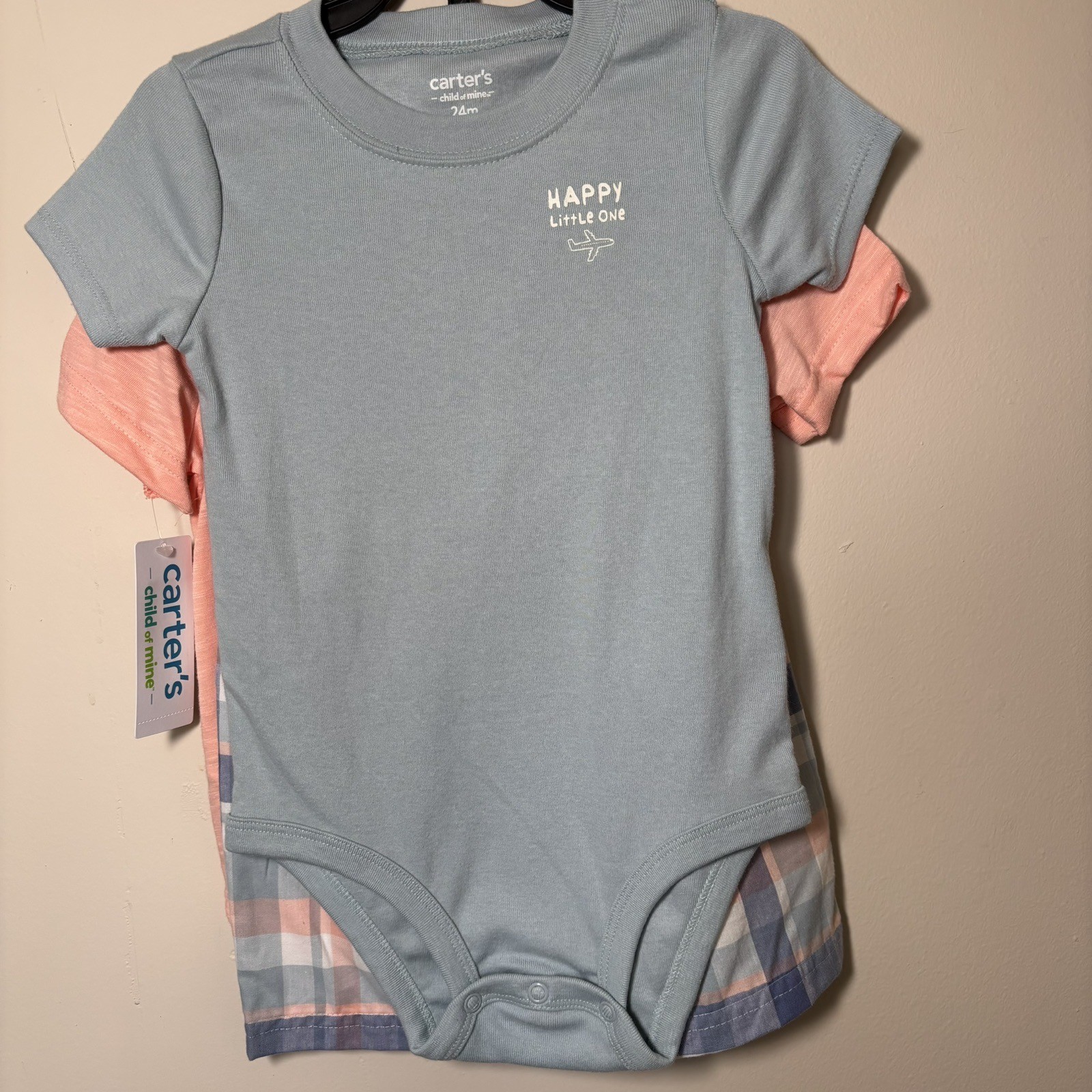 Carters Boys 3 Piece Plaid Shorts Set Size 24 Months Bodysuit Shirt Shorts NWT