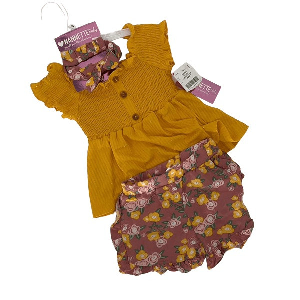 Nannette Kids & Toddler Floral Playwear 2 Piece Outfit Yellow Brown Size 18M NWT