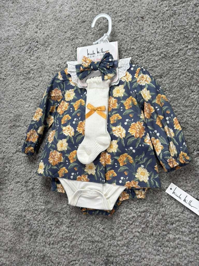 Nicole Miller Baby Set 6-9 Months 3 Pieces Floral Suit Color Very Grape NWT
