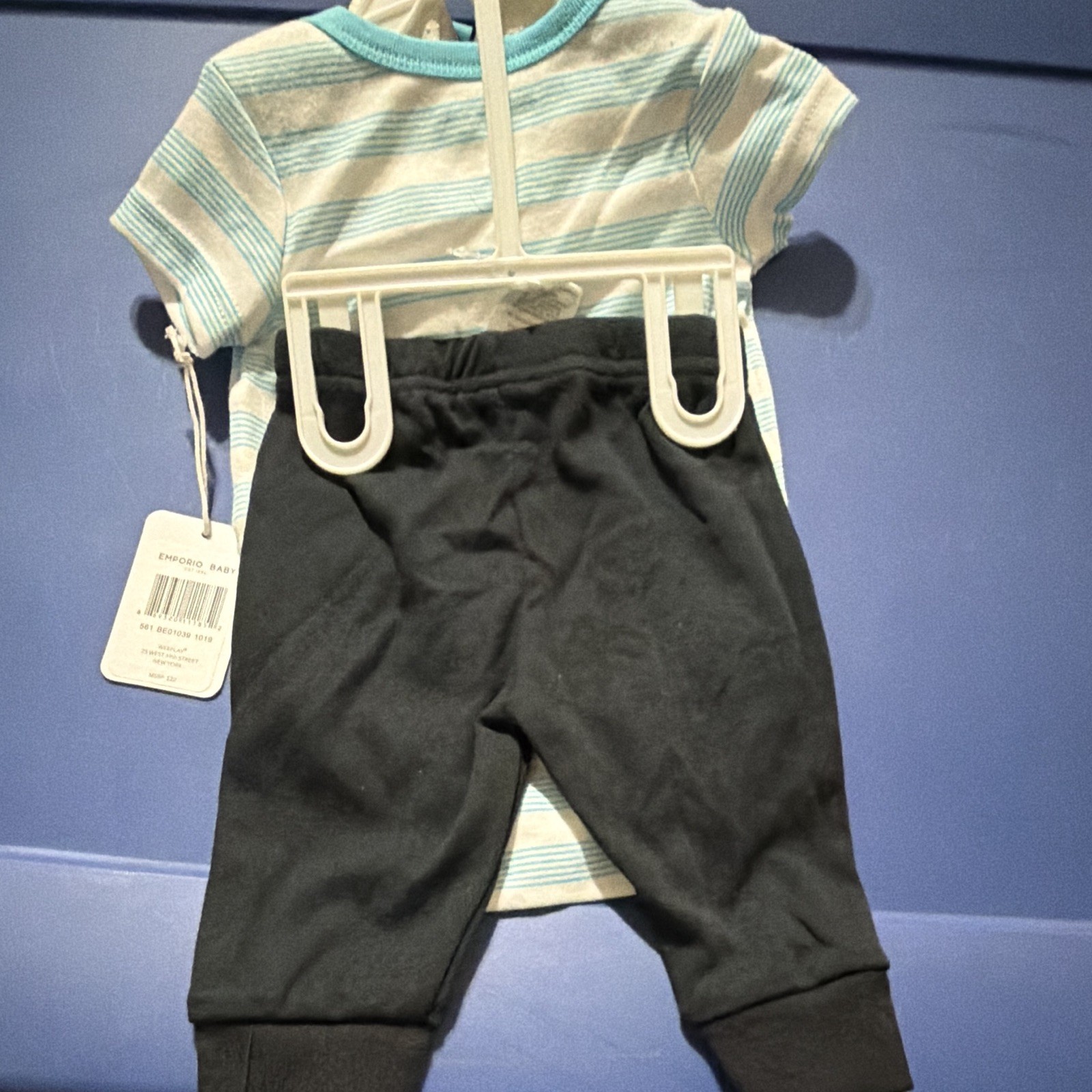 Emporio Baby 0/3 2pc Cotton Striped Zebra Bodysuit & Pants Short Sleeve