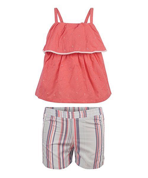 MSRP $17 Penelope Mack Coral & Cream Popover Tank & Shorts Size 12M NWOT