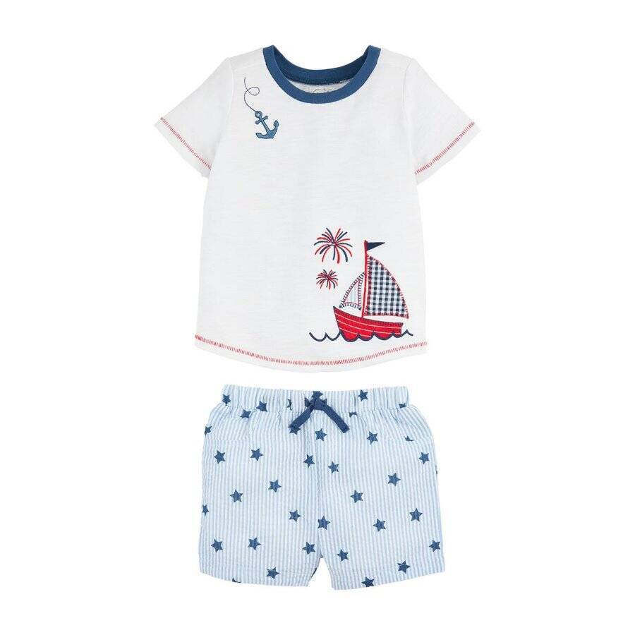Mud Pie Sail Away Nautical Patriotic Sailboat Short Set 2T-3T 4T-5T