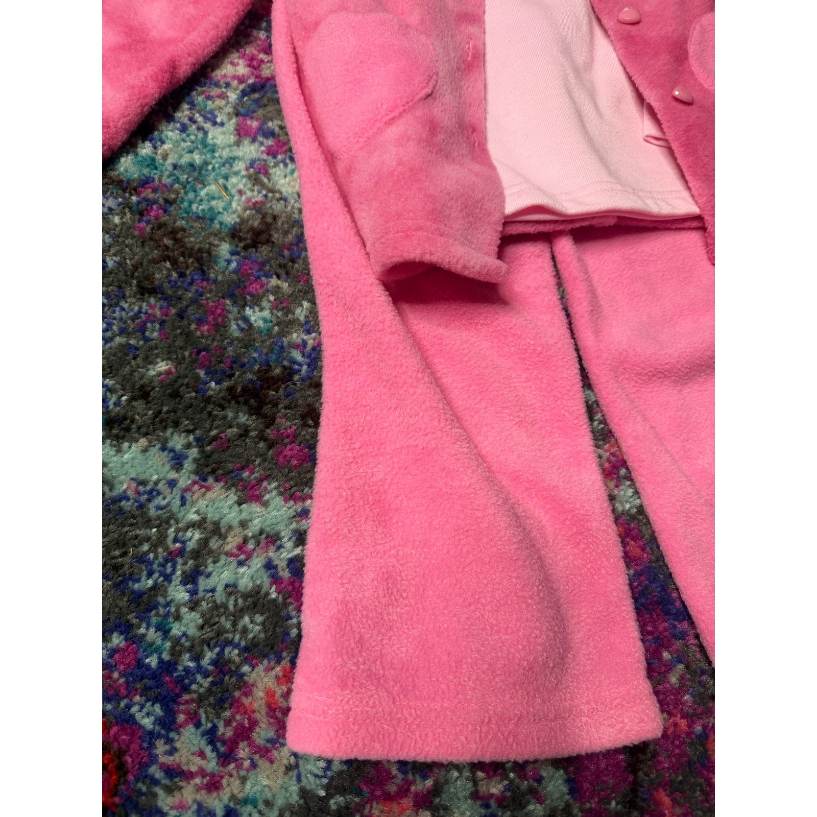 Y2K vintage pink 3 pc fuzzy 3T sweater jacket, under shirt, fleece pants New