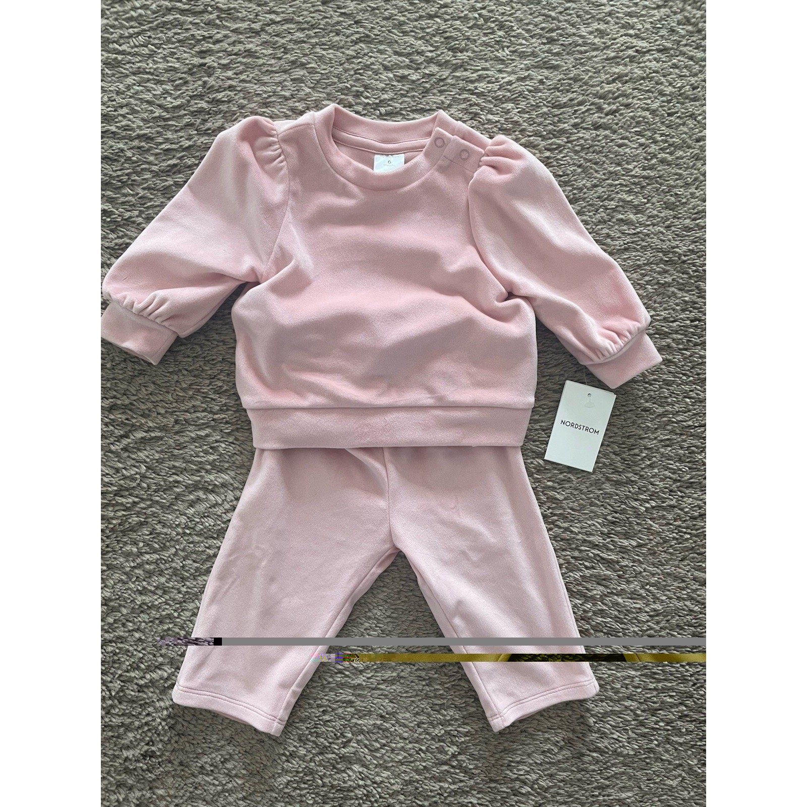 NORDSTROM Baby Pink Velour Sweatshirt & Pants Set Sz 6 mos NWT 2-Piece Set