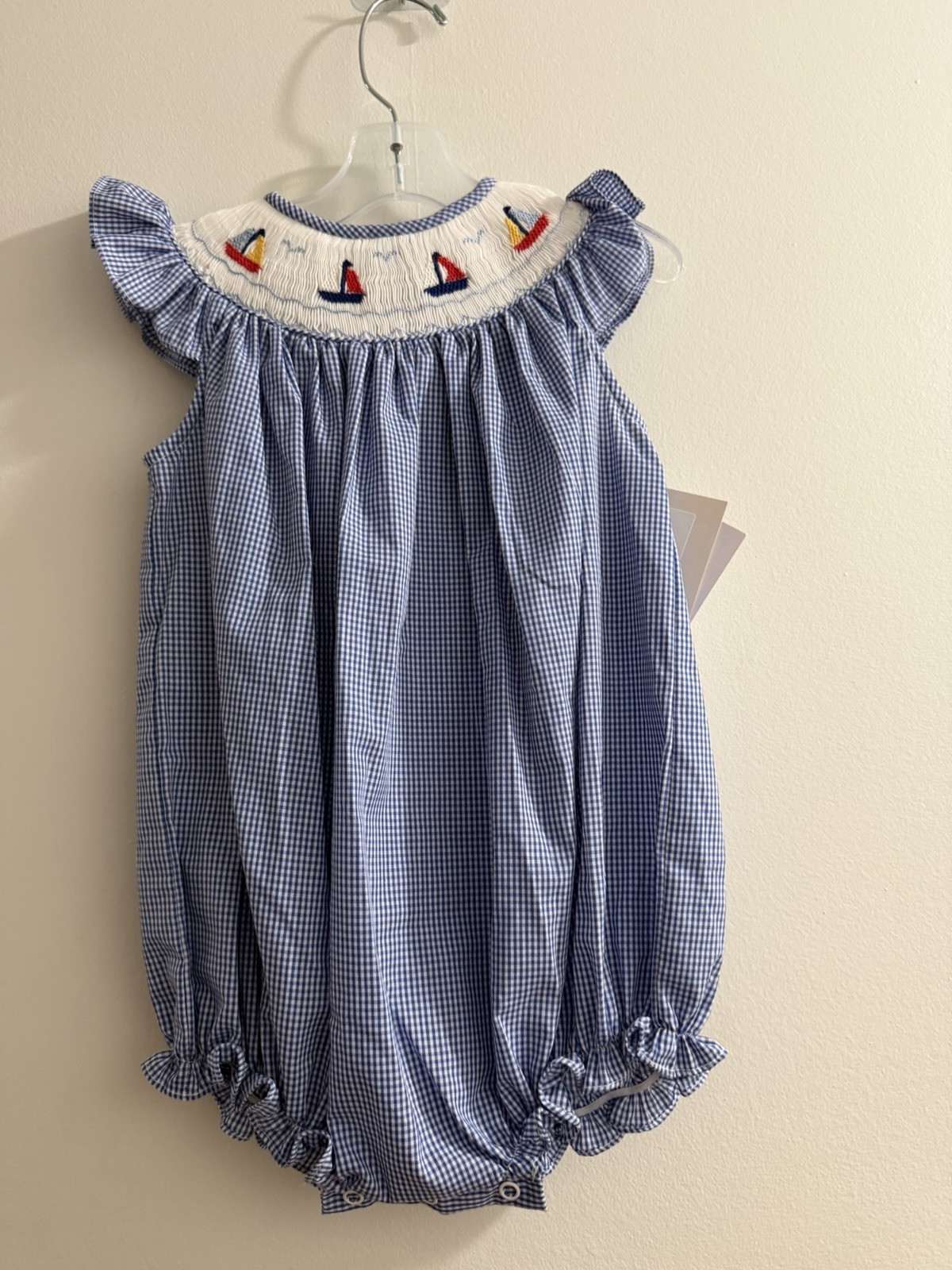 Bailey Boys Smocked Outfit With Sailboats And Beach Theme Blue Gingham 24 month