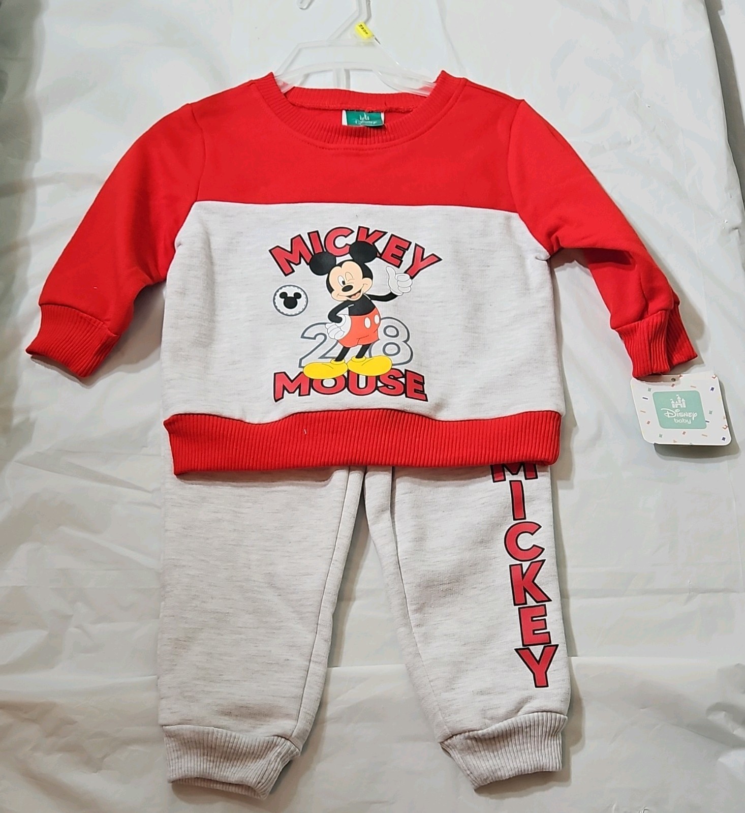 Disney Baby Mickey Mouse 2pc Fleece Sweatshirt & Pants Set 18M Red/Gray
