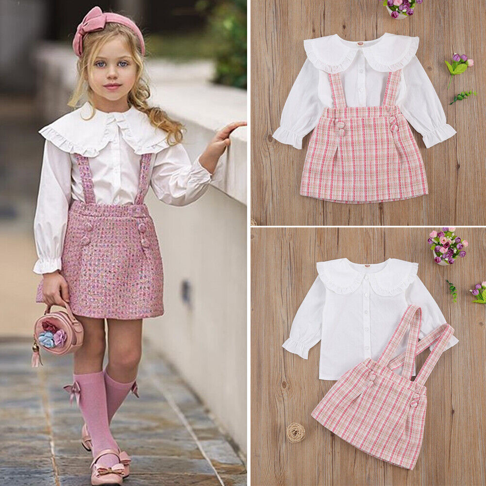 Toddler Baby Girls Outfits Long Sleeve Ruffled Tops Mini Dress Skirt Clothes Set