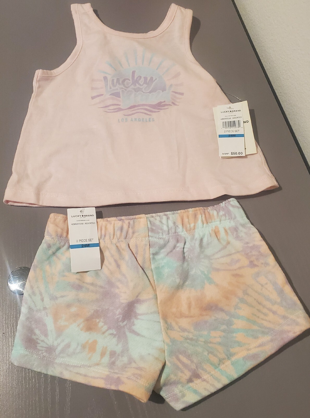 LUCKY BRAND LOS ANGELES BABY GIRL’S SLEEVELESS TIE DYE 2 PIECE SETS, SZ 24M