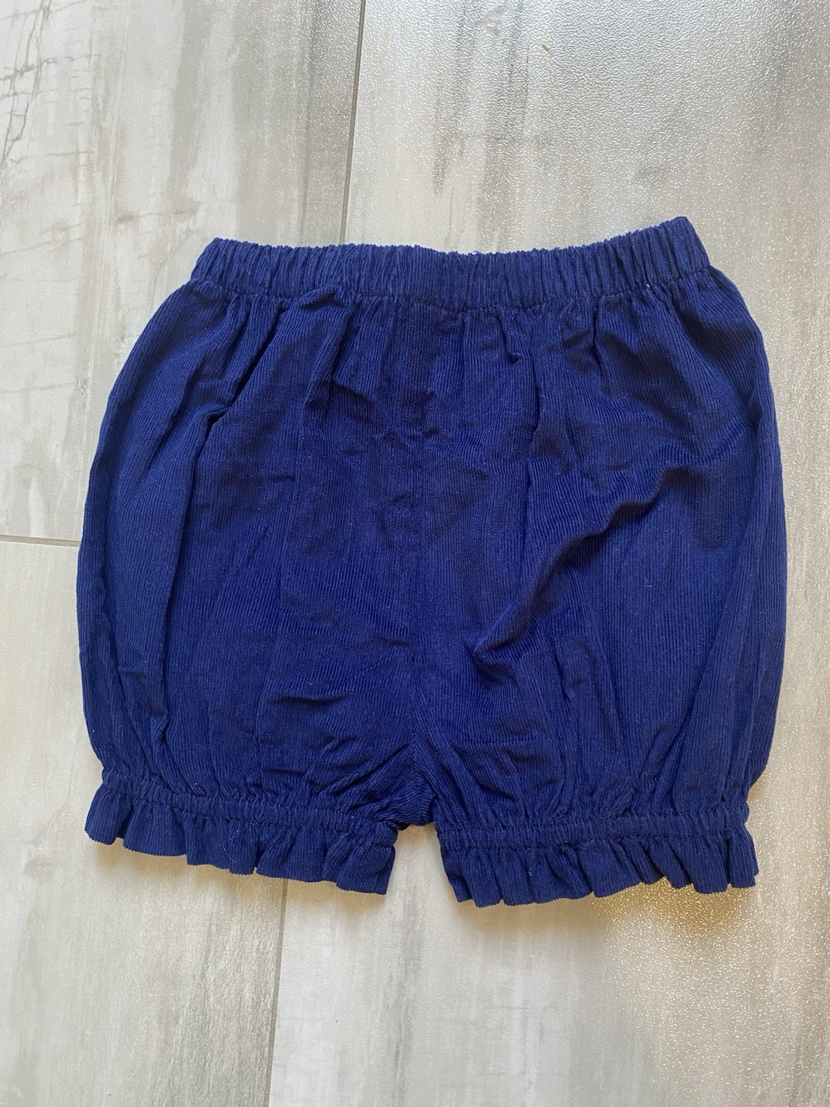 New! Ishtex Blue Check Shirt With Matching Navy Blue Corduroy Bubble Shorts, 24M