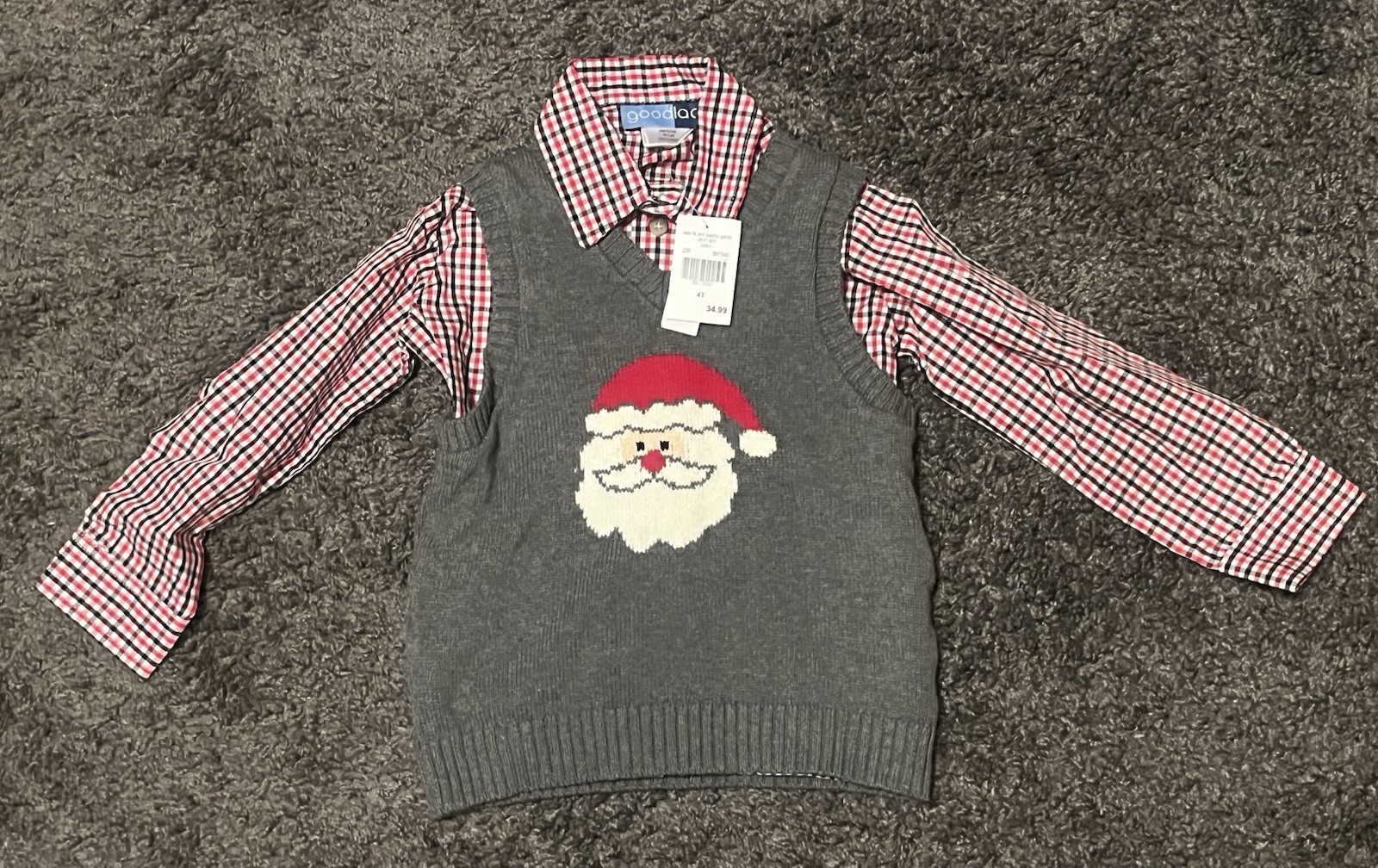 Goodlad 4T Santa Sweater Vest & Plaid Shirt Set