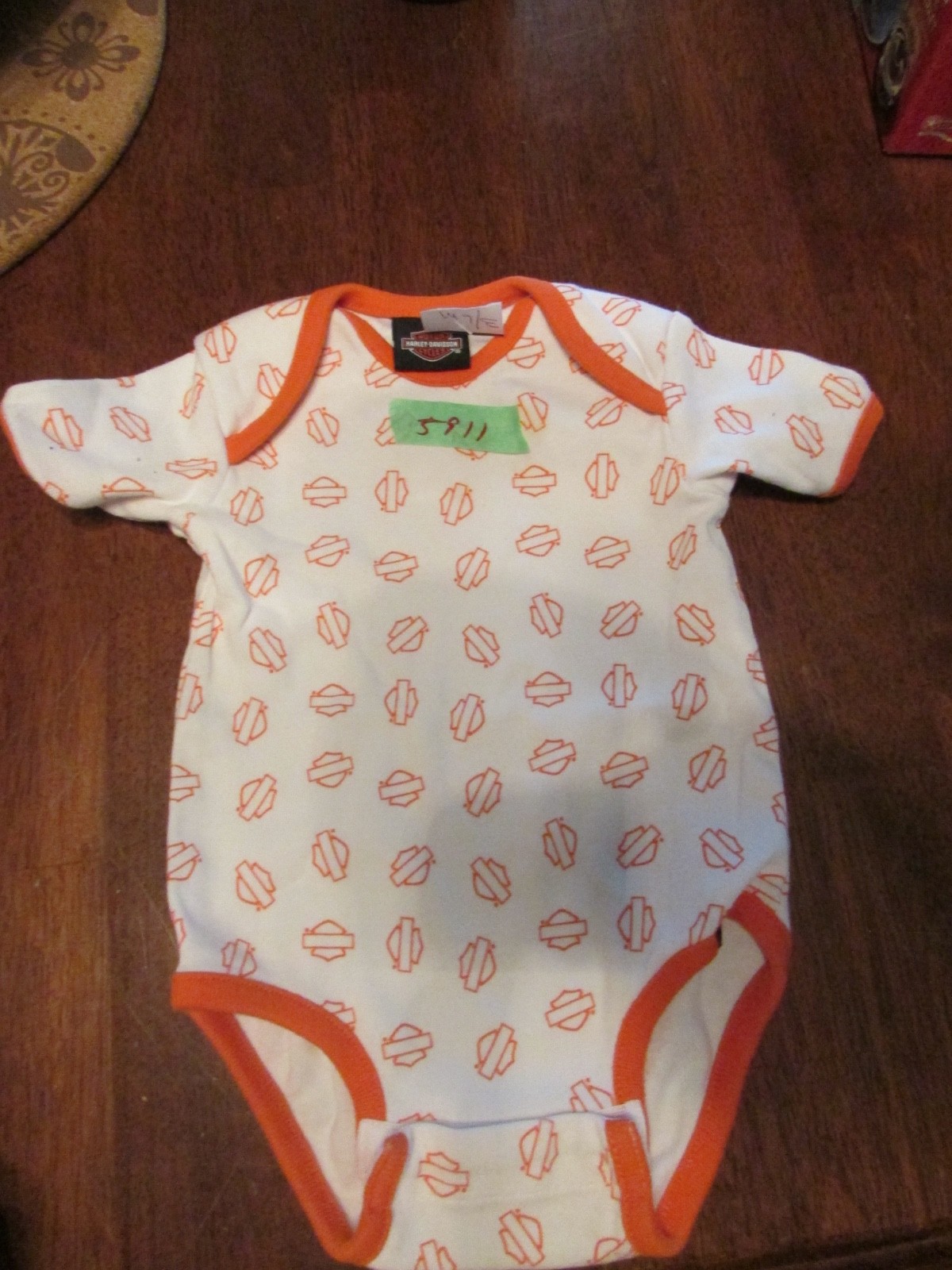 Harley Davidson HD Shields 3-6 months bodysuit Orange and white one piece