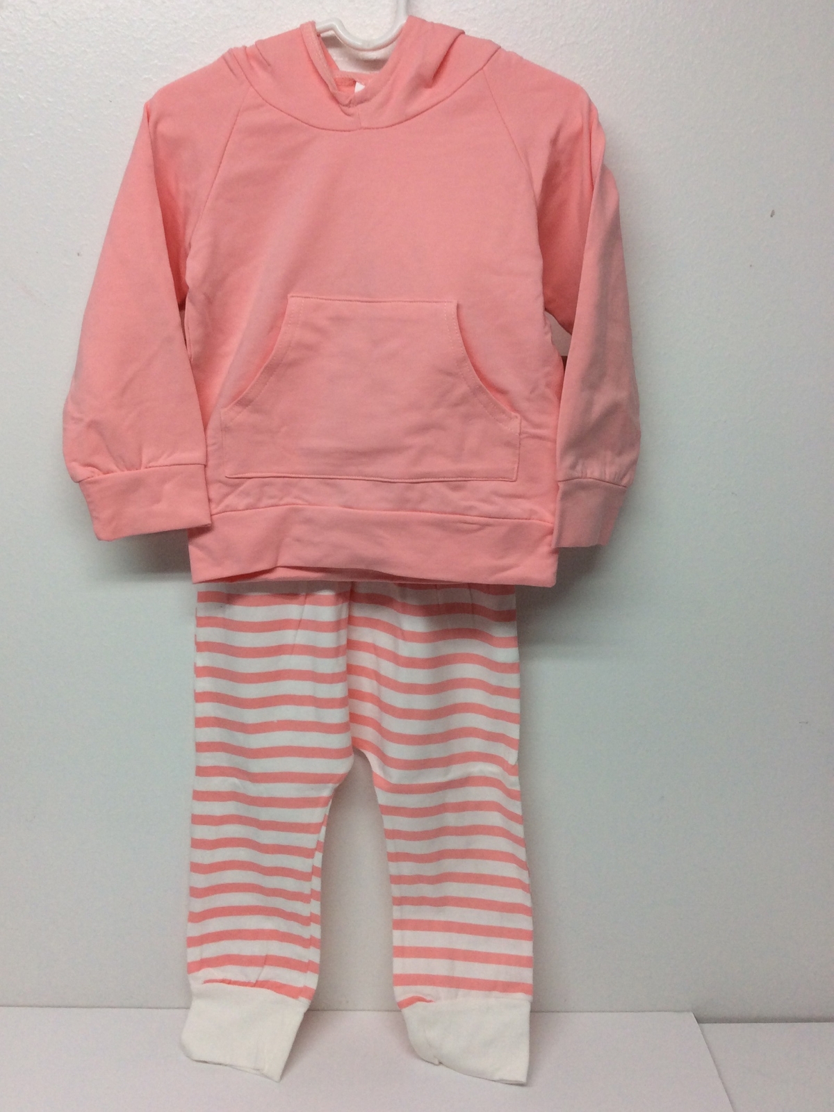 Unbranded Girl Outfit Pink Hoodie Top and Striped Leggings 2pcs Set Size 4Y