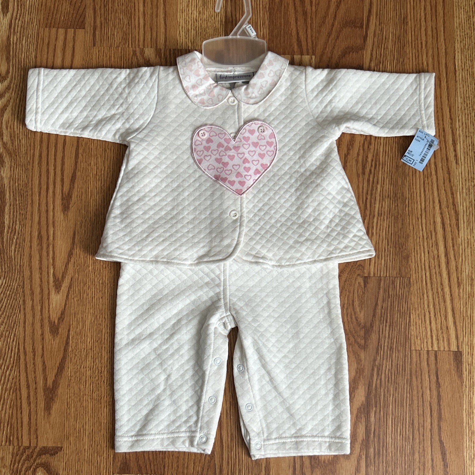 Vintage First Impressions Creamy Quilted Collared 2-Piece Button Size 3-6 Months