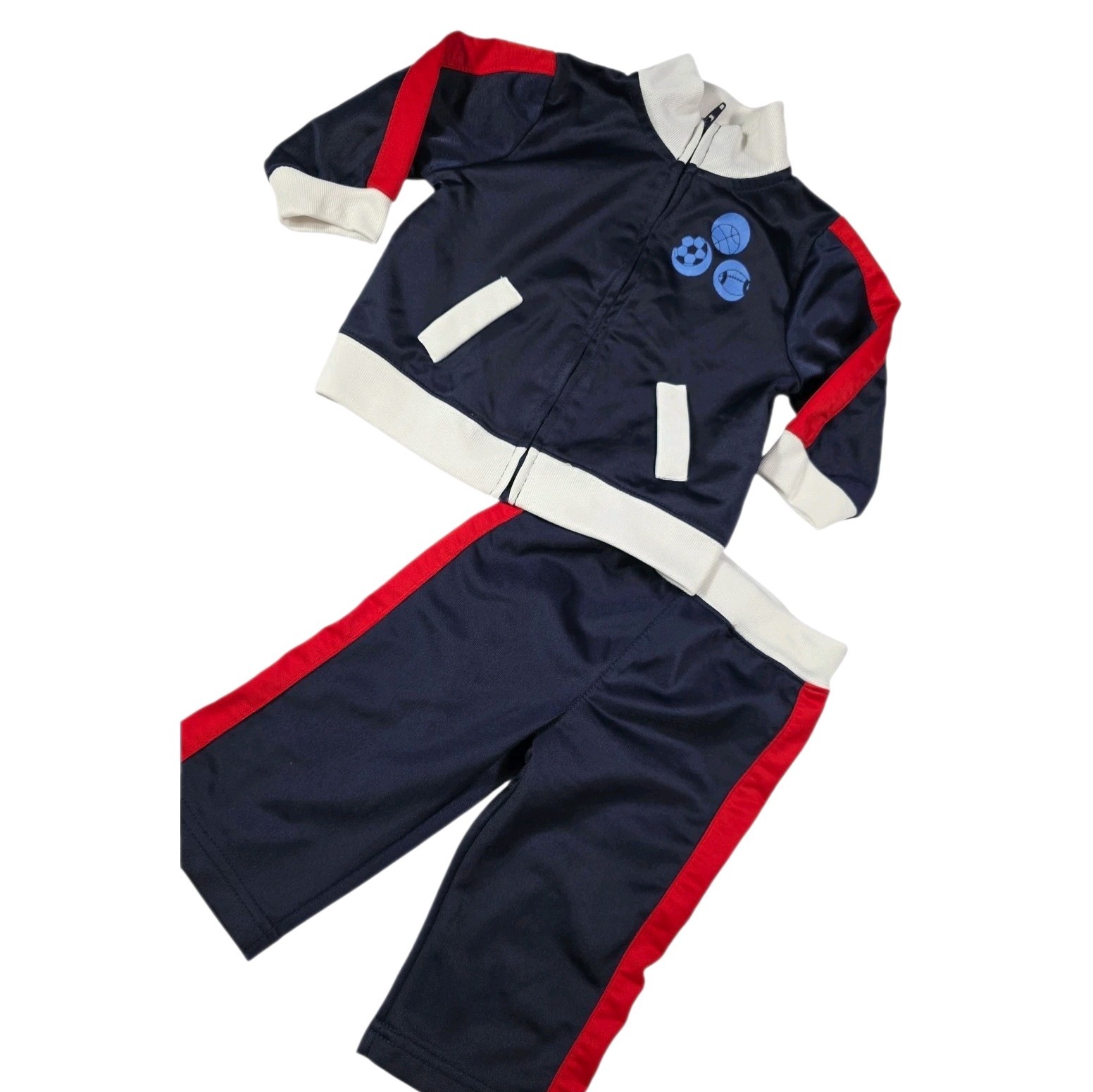 Vintage Y2K Baby Boy Varsity Athletics Track Suit Set 6-9M Navy Red
