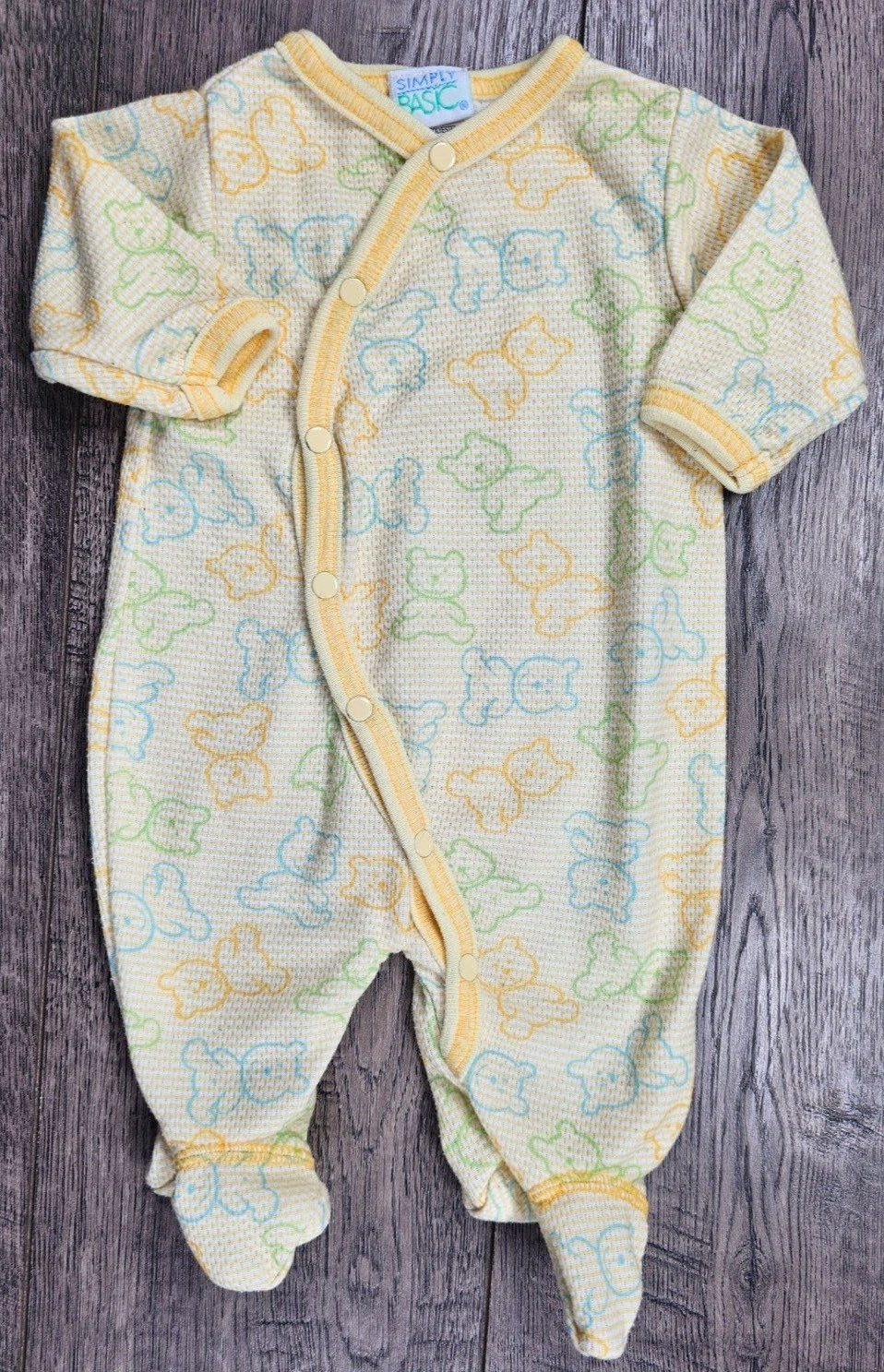 Baby Girl Boy Clothes Vintage Simple Basic Preemie Yellow Bear Footed Outfit