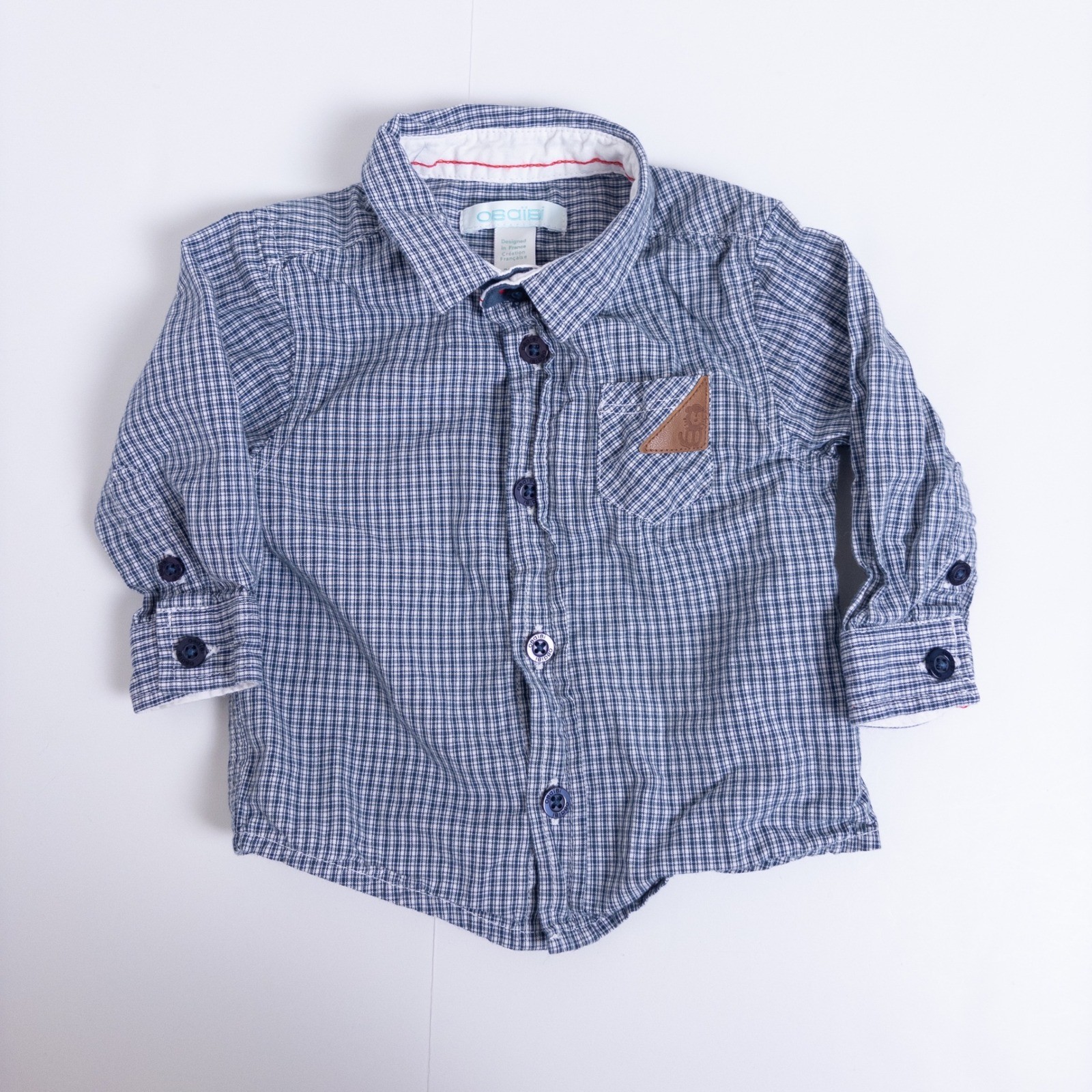 Obaibi Overalls and Shirt Set Kids 3M Blue Denim Micro Check 2pc Outfit